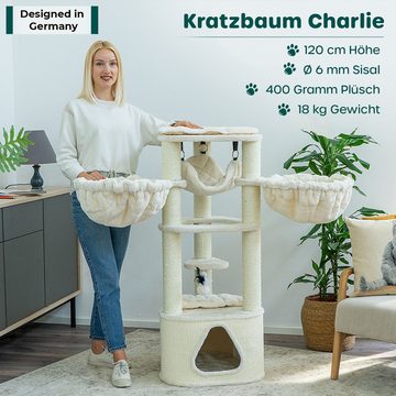 Happypet Kratzbaum CHARLIE 120, Gesamthöhe 120 cm, mit Hängematte, Liegemulden und Spielaktivitäten