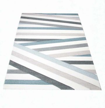 Teppich Designer Teppich Moderner Teppich Wohnzimmer Teppich Kurzflor Teppich mit Konturenschnitt Gestreift Pastellfarben Blau Creme Beige, Teppich-Traum, rechteckig, Höhe: 13 mm