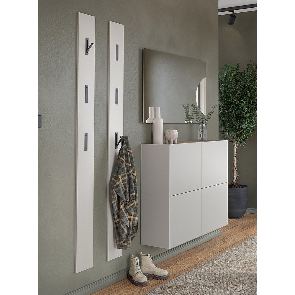Lomadox Garderoben-Set BAIANO-01, (Spar-Set, 4-St., Garderobenspiegel Schuhschrank Garderobenpaneele), in beige und Eiche, grifflos, Push-to-Open