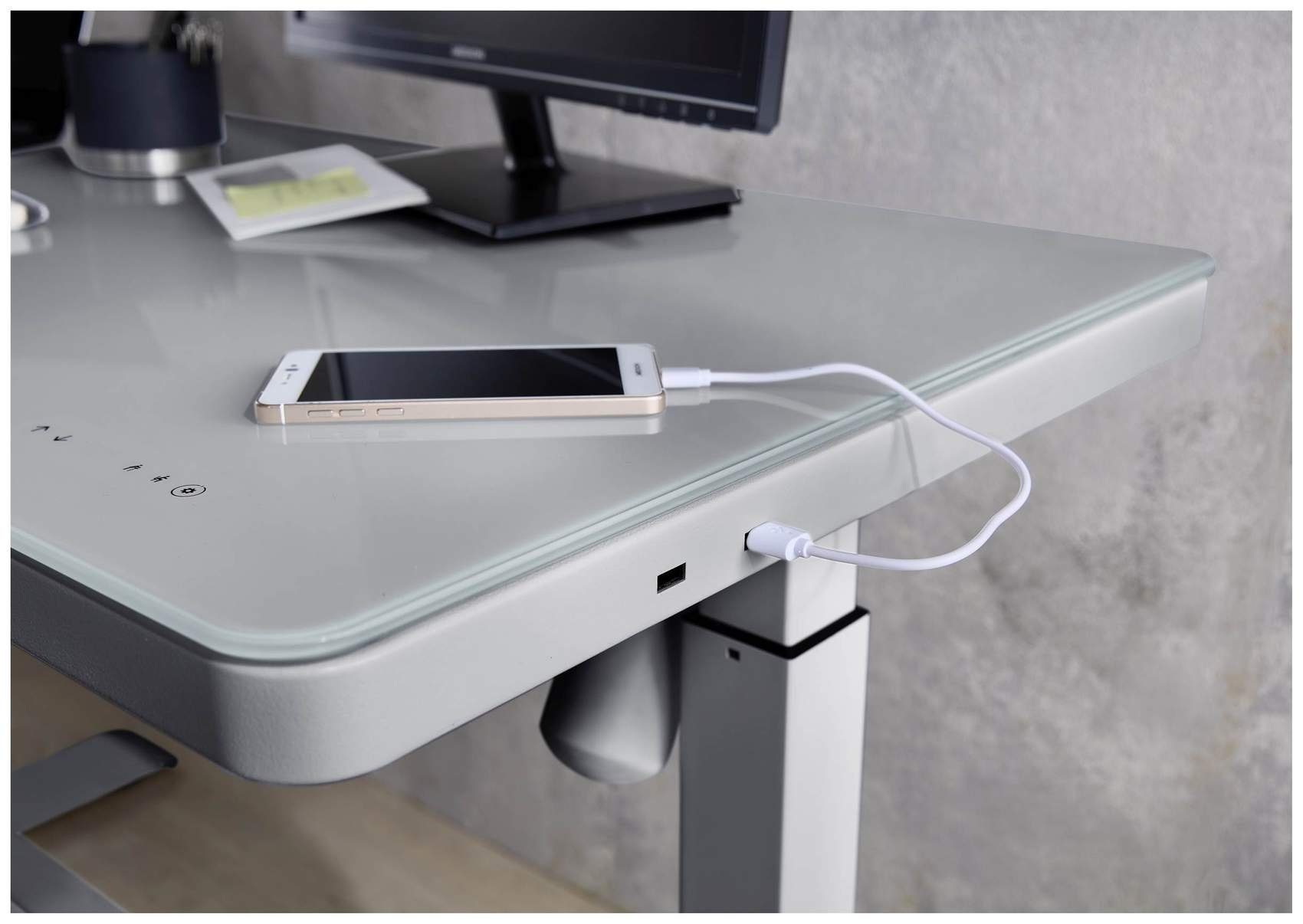 Bega Consult mit USB Elektrisch grau verstellbarer Schreibtisch Computertisch Stehtisch LIFT4HOME