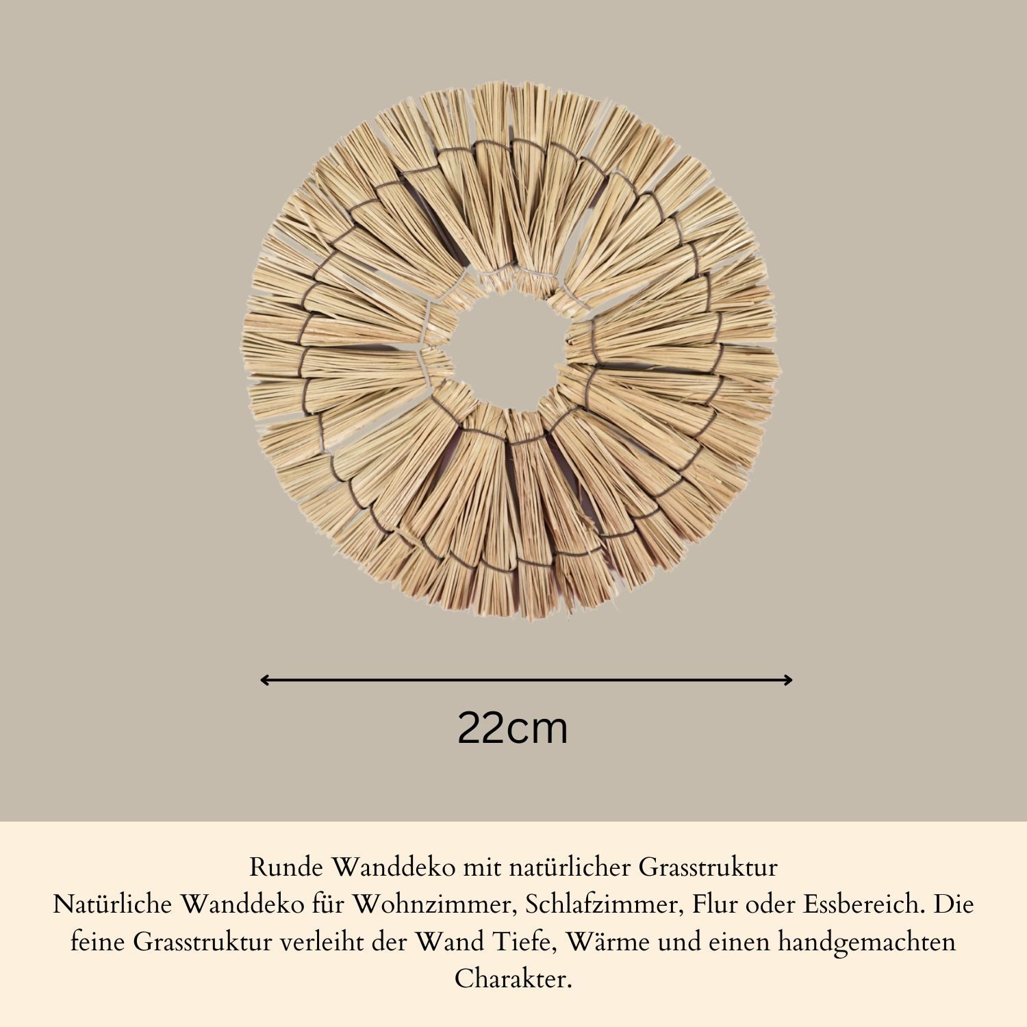 Marrakesch Orient & Mediterran Interior Wanddekoobjekt Wanddekoration aus Rattan gefertigt im modernen Design, in Beige 22 cm (1 St), Handarbeit – Bild 3 von 5