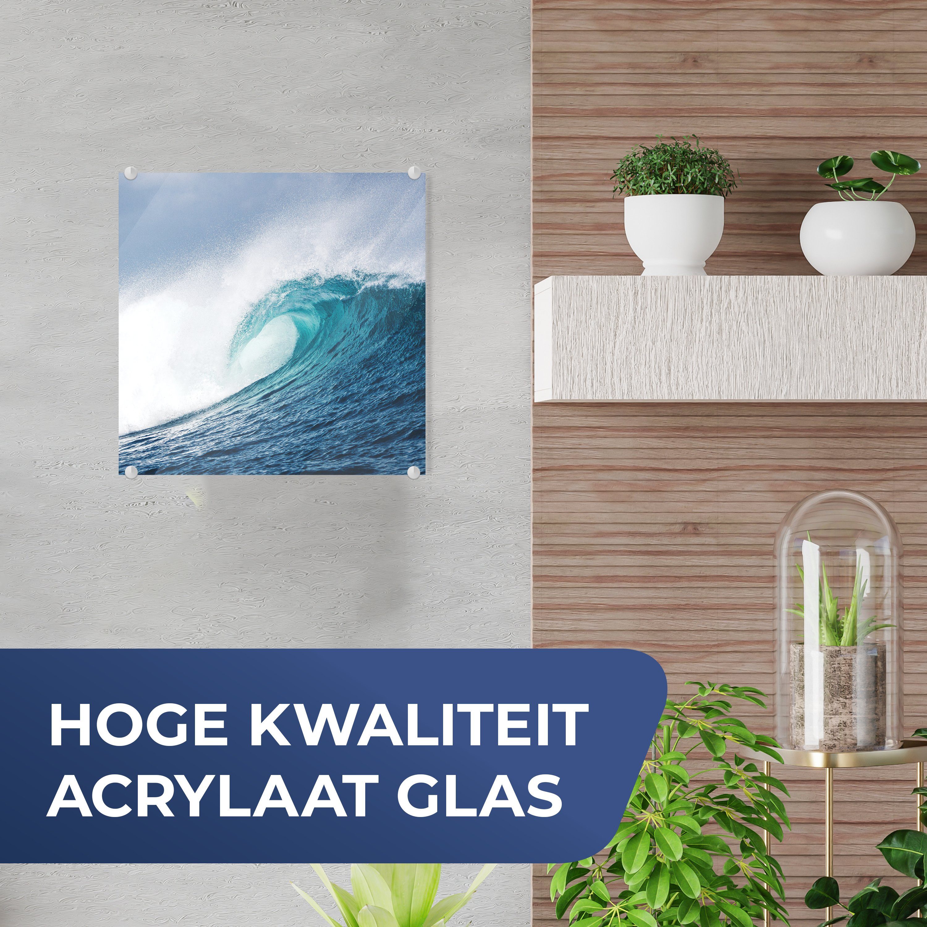 MuchoWow Acrylglasbild Meer - Golf Schaum, (1 - Glas - Glas Glasbilder Wanddekoration Foto auf Bilder auf - - Wandbild St)