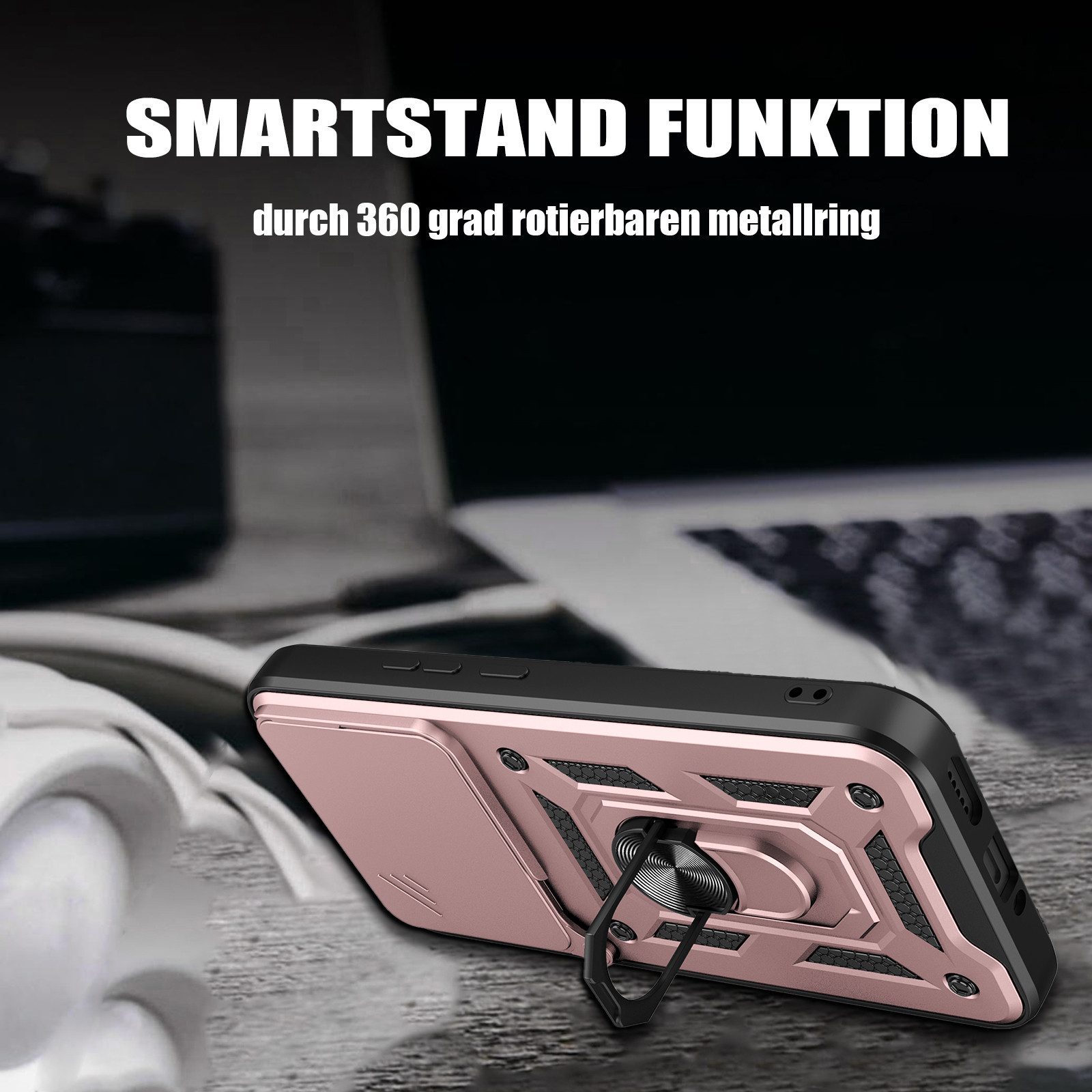 betterfon Handyhülle für Xiaomi Modelle Hülle mit Kameraschutz Ringhalter, Outdoorhülle mit Smartstand Kameraschutz und Silikonkern – Bild 4 von 5