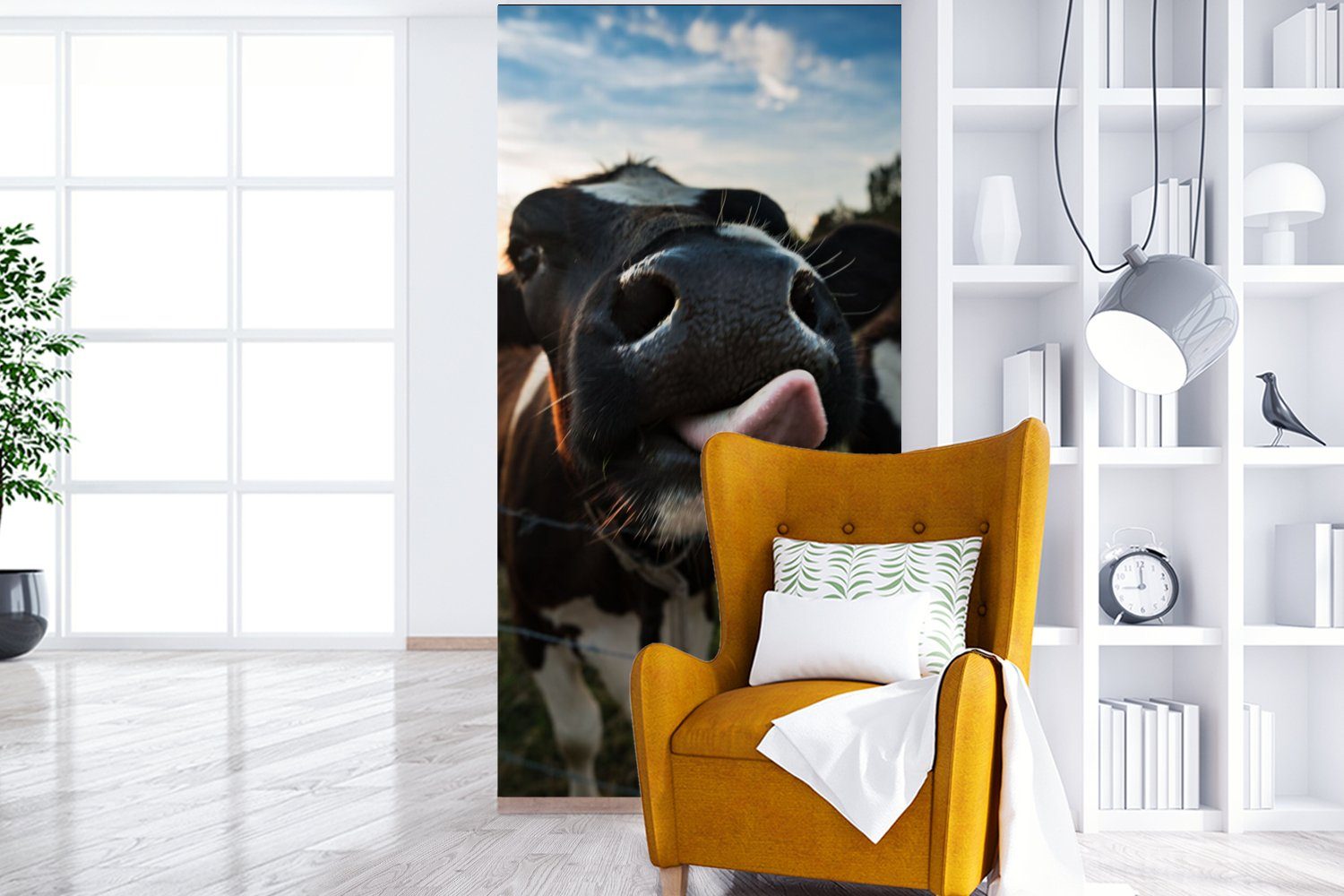 Fototapete - St), - bedruckt, (2 Schlafzimmer Matt, Küche, Wohnzimmer MuchoWow Natur Vliestapete Kuh Zunge, Tiere Ausgezeichnete für Fototapete -