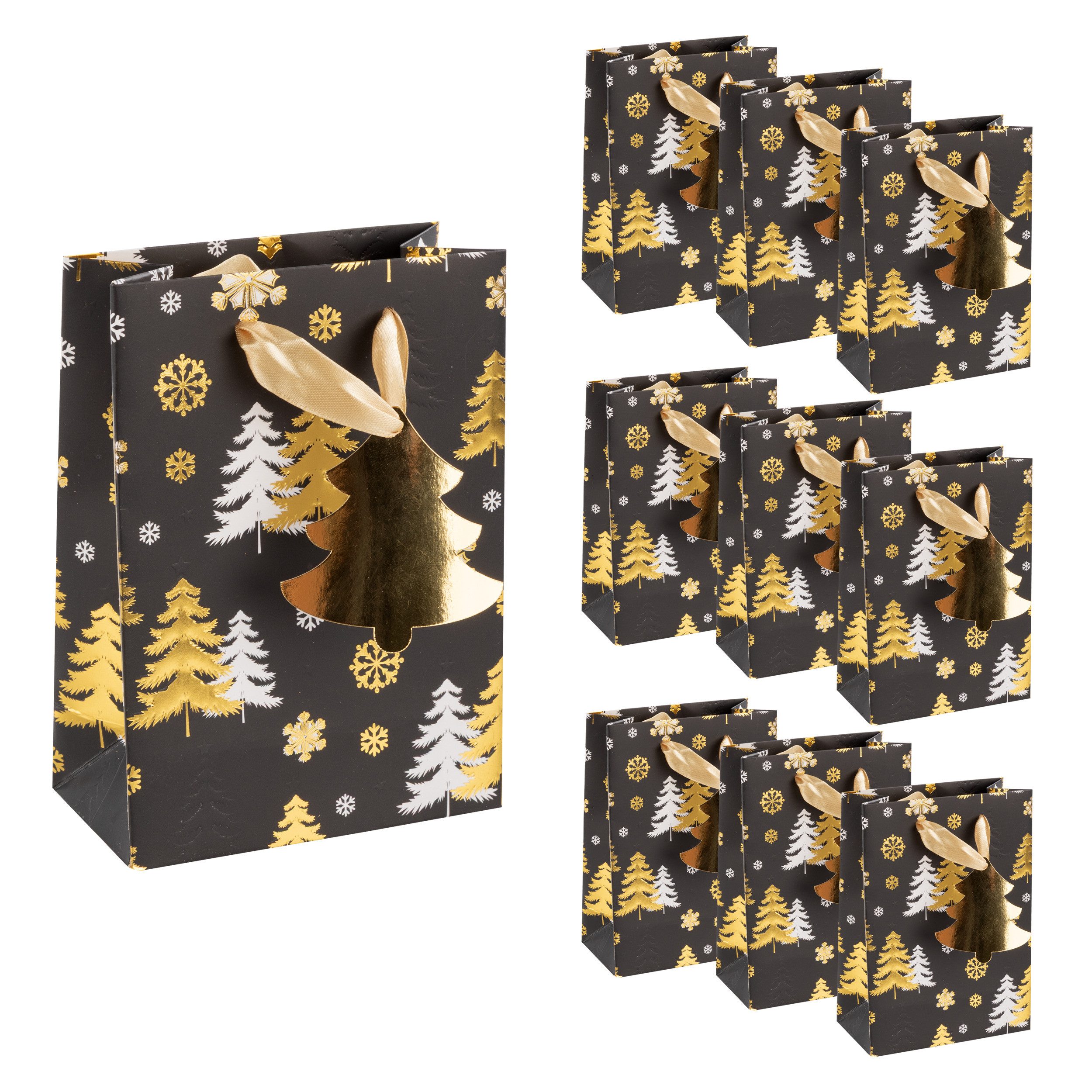 Idena Geschenkpapier Idena Bundle Geschenktaschen Tannenbäume schwarz/gold 16x11,5x6cm 10