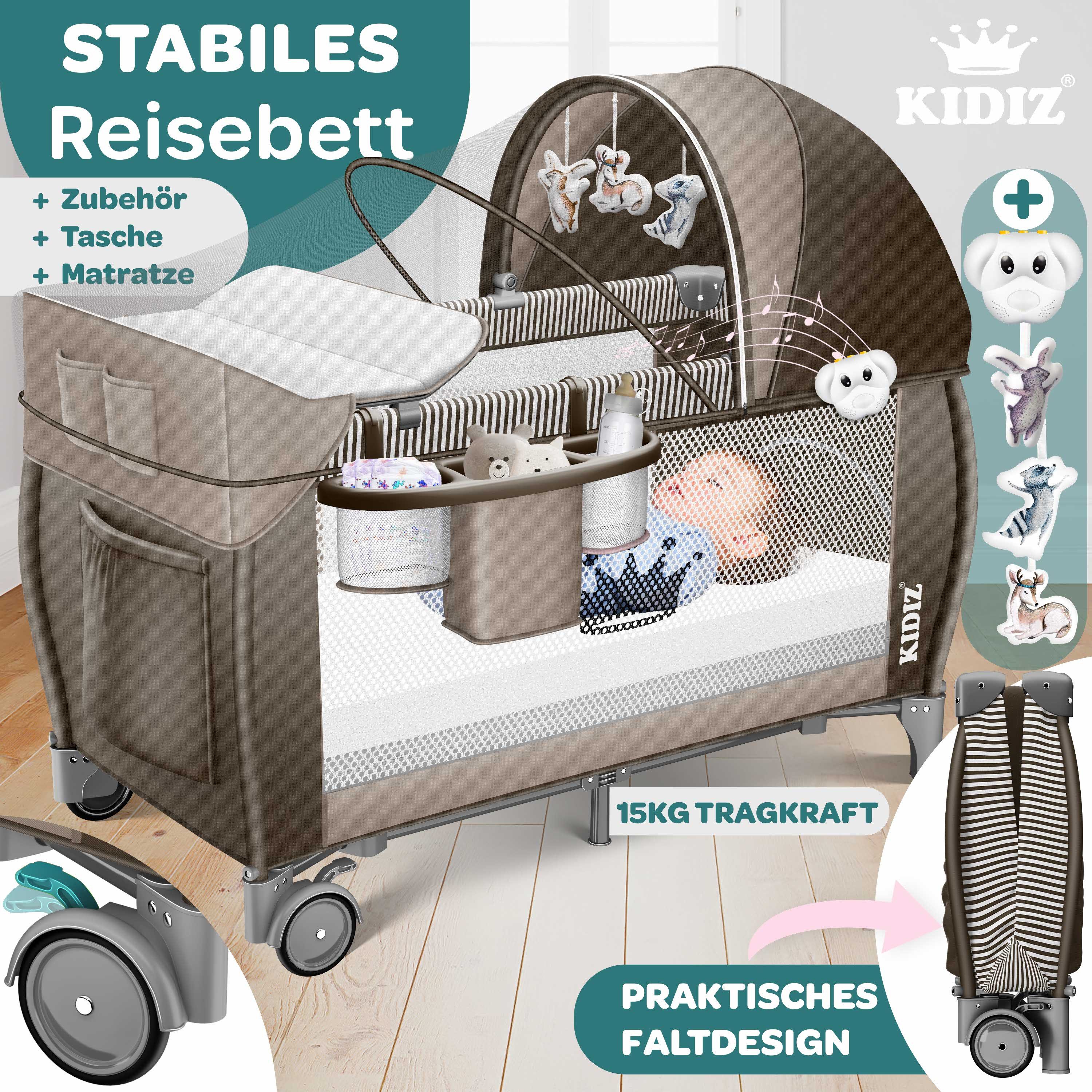 KIDIZ Baby-Reisebett, Babybett Kombi Set mit Matratze & Wickelauflage ab Geburt bis 15 kg