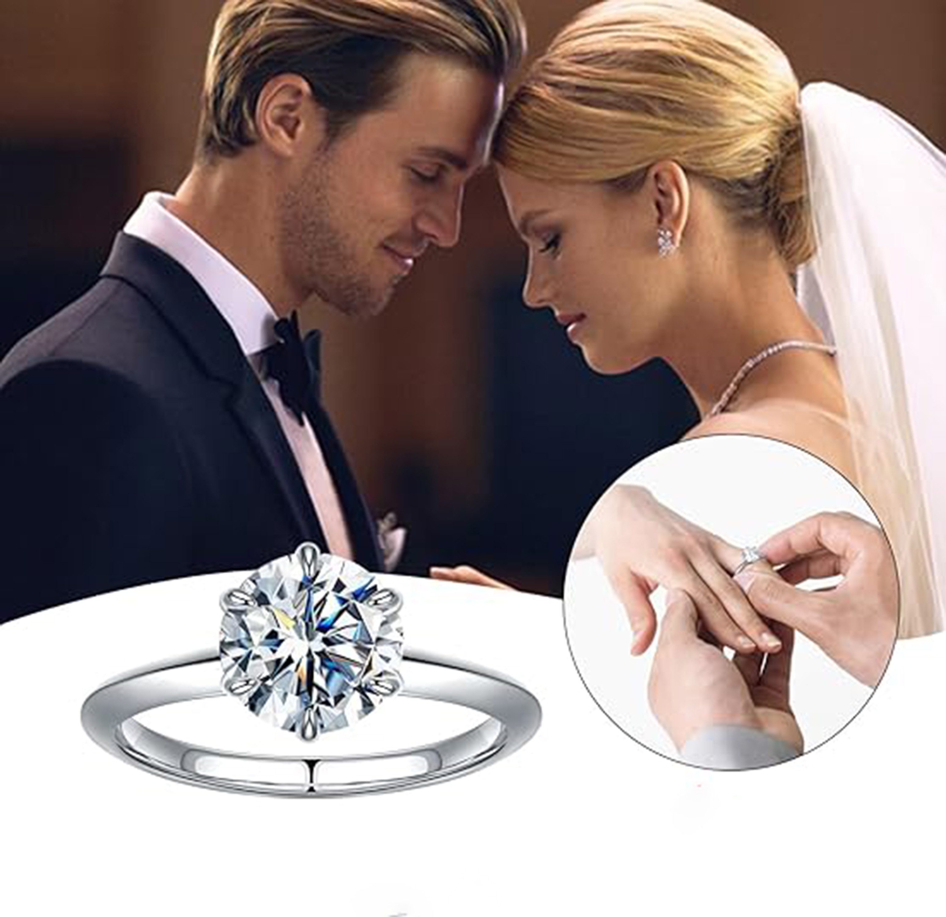 Jumpeak Verlobungsring 585 Gold, 2ct runder Diamant im Brillantschliff, Sechs-Griff-Fassung, D vs1 3ex mit IGI Zertifikat, Hochzeitsgeschenk, Jahrestage