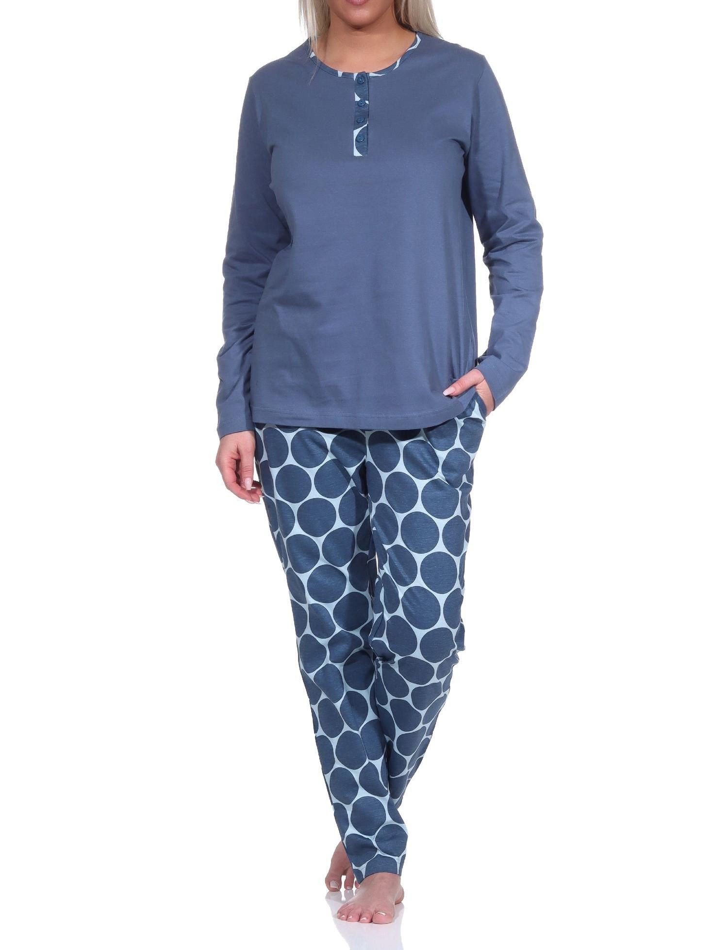 Pyjama Damen Schlafanzug langarm mit Pyjama Hose in Tupfen / Punkte Optik