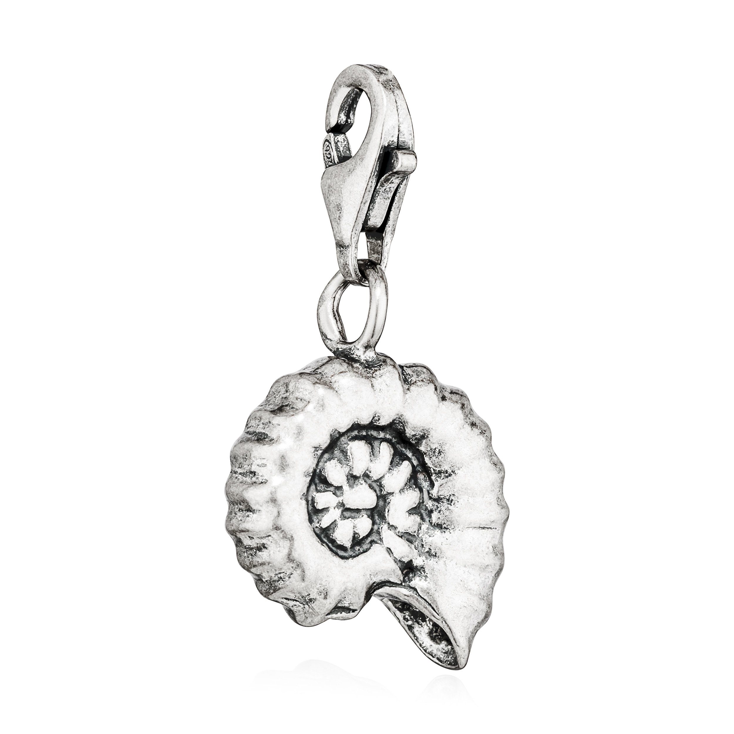 NKlaus Kettenanhänger Charm-Anhänger Fossil Ammonit 925 Silber antik 12x13mm Silberanhänger