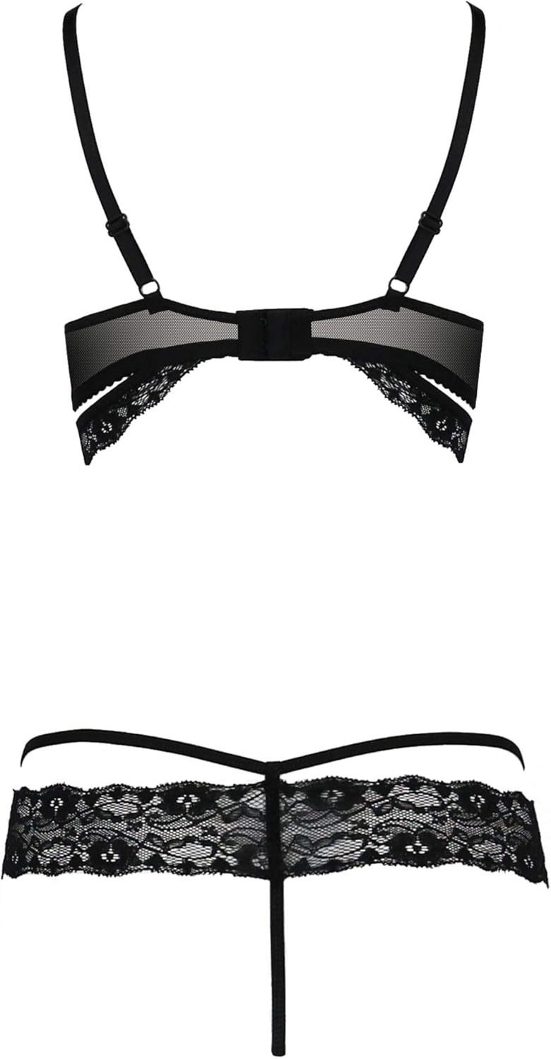 Passion Set: Bügel-BH Dessous-Set Saria schwarz offen BH + String Spitze (Set)