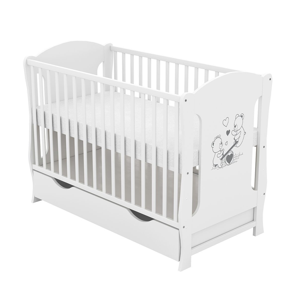Baby-Delux Babybett Lia, Kinderbett 60x120 cm weiß Schublade Kiefer Teddy W günstig online kaufen