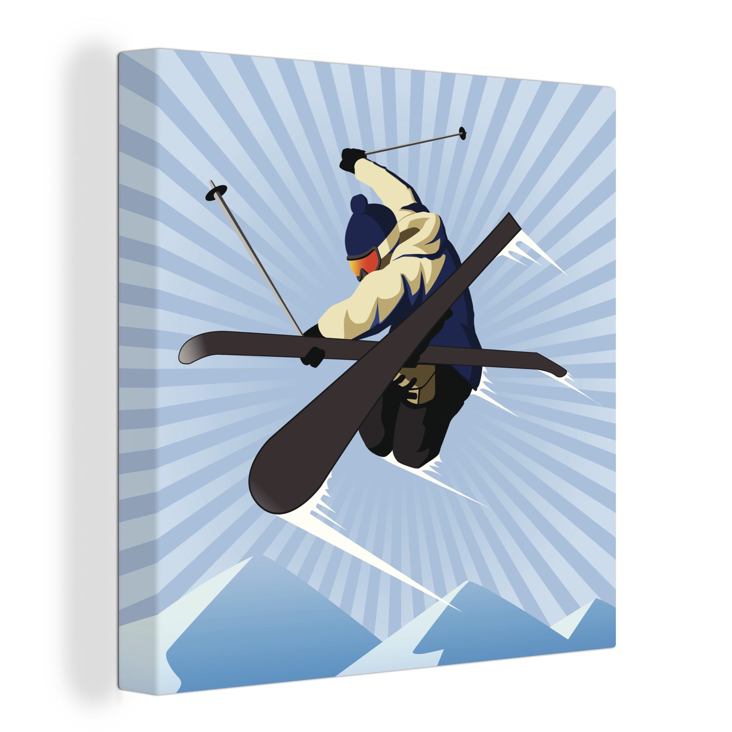 OneMillionCanvasses® Leinwandbild Ein Skifahrer macht einen Trick in der Luft einer Illustration, (1 St), Leinwand Bilder für Wohnzimmer Schlafzimmer