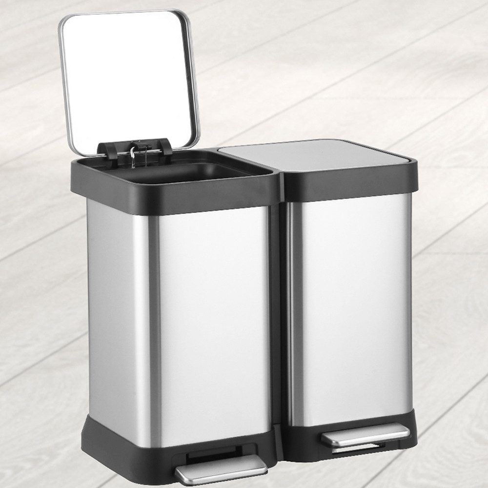 GarveeMore Mülleimer Mülltrennsystem Tretmülleimer Abfalleimer, 2x 20L, ergonomisch, Abfallbehälter aus Edelstahl, Metall-Fußreling
