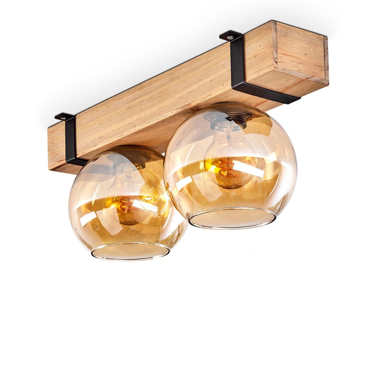 hofstein Deckenleuchte Deckenlampe aus Metall/Holz/Glas in Schwarz/Natur/Be günstig online kaufen