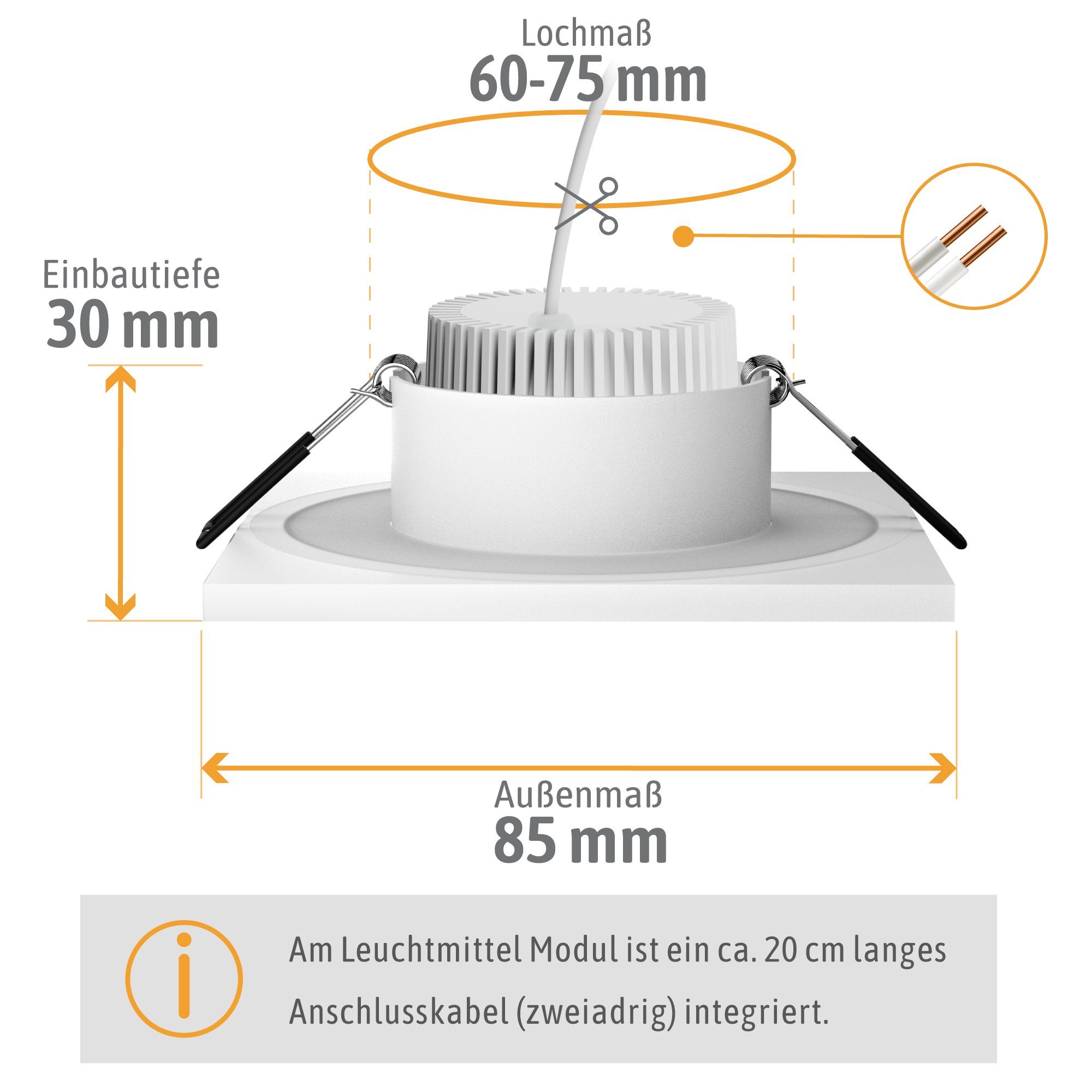 230V, LED quadratisch SSC-LUXon IP65 Modul Außen-Deckenleuchte BEDA flach mit Einbaustrahler Neutralweiß