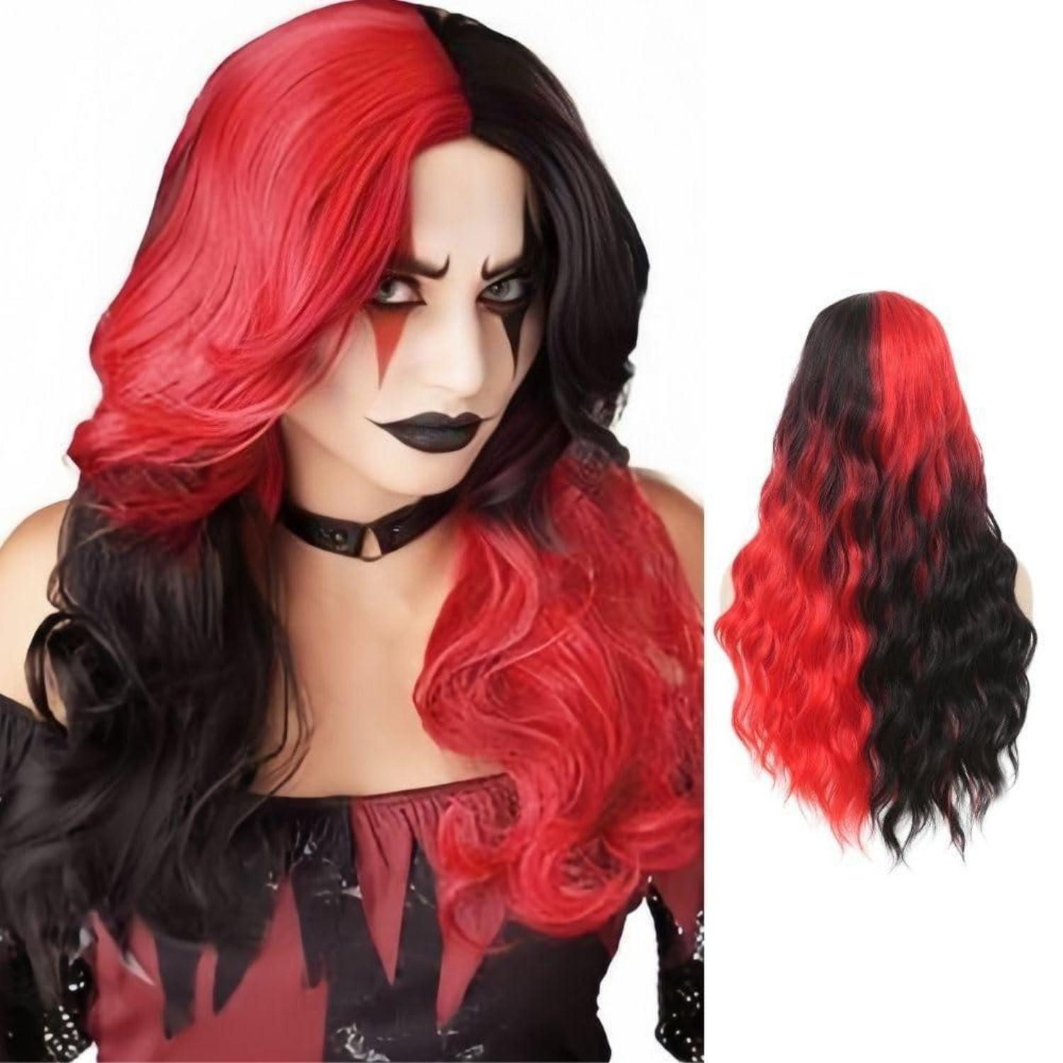 Kostüm-Perücke Perücke Frauen Schwarz Locken 27Zoll Mittelteil Cosplay rot