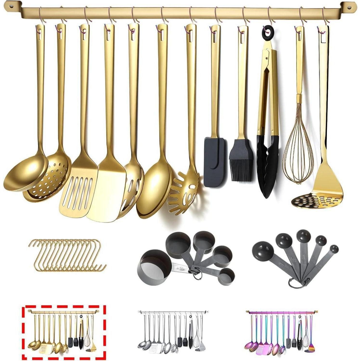 LuxusKollektion Kochbesteck-Set Küchenutensilien Set 37-teilig Gold Edelstahl