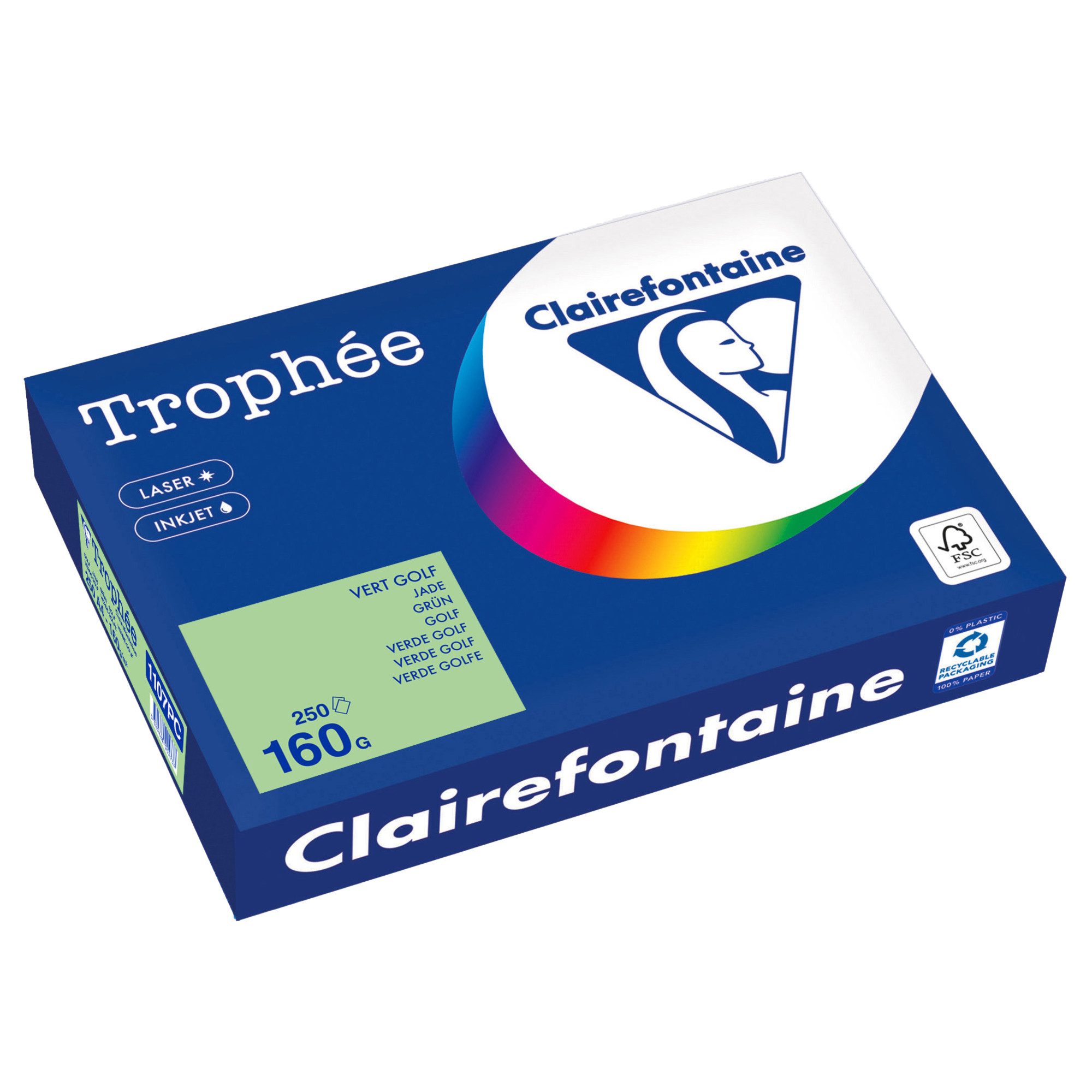 CLAIREFONTAINE Kopierpapier Kopierpapier 1107PC A4 160g grün 250 Blatt Packung mit 4 Stück
