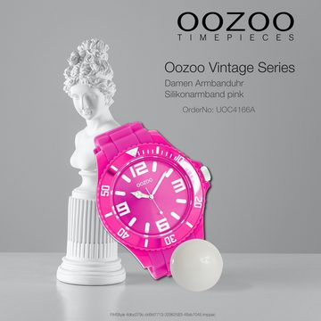 OOZOO Quarzuhr Oozoo Unisex Armbanduhr Vintage Series, Damen, Herrenuhr rund, extra groß (ca. 48mm) Silikonarmband pink