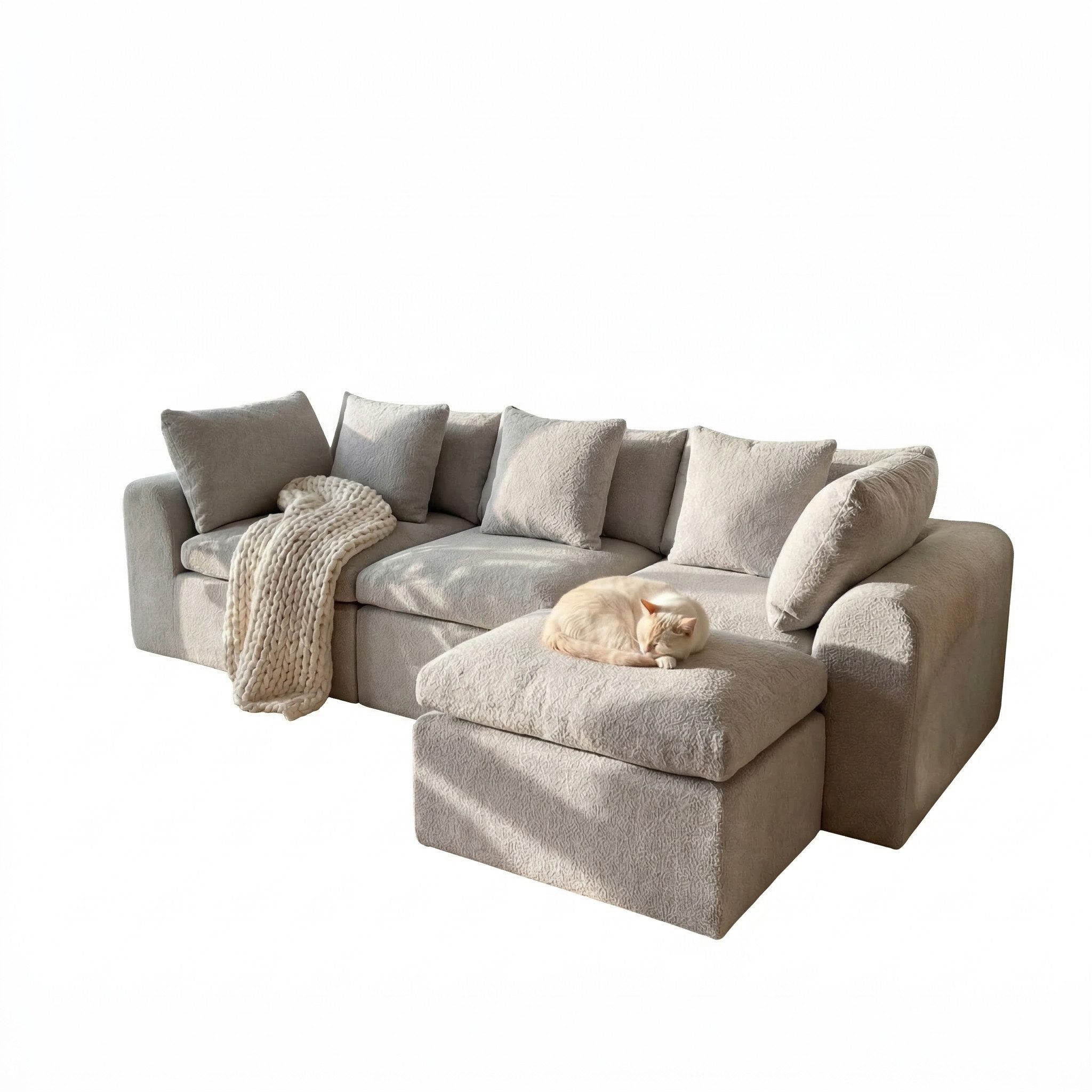 FUFU&GAGA Ecksofa Modulares Wolken-Sofa mit Armlehnen, Bouclé, hellgrau, 275 cm breit