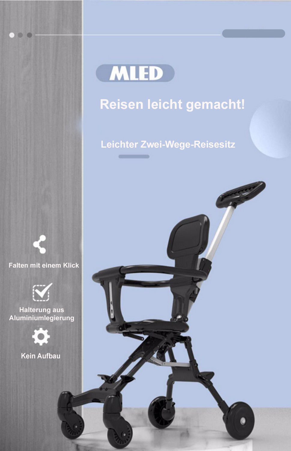 lässt mit klappbar der sich Kinder-Buggy Kinderbuggy Sitzkissen, Handgriff und mit Kinderwagen falten Baby Sitzkissen, Buggy mit ultraleicht einem TPFLiving