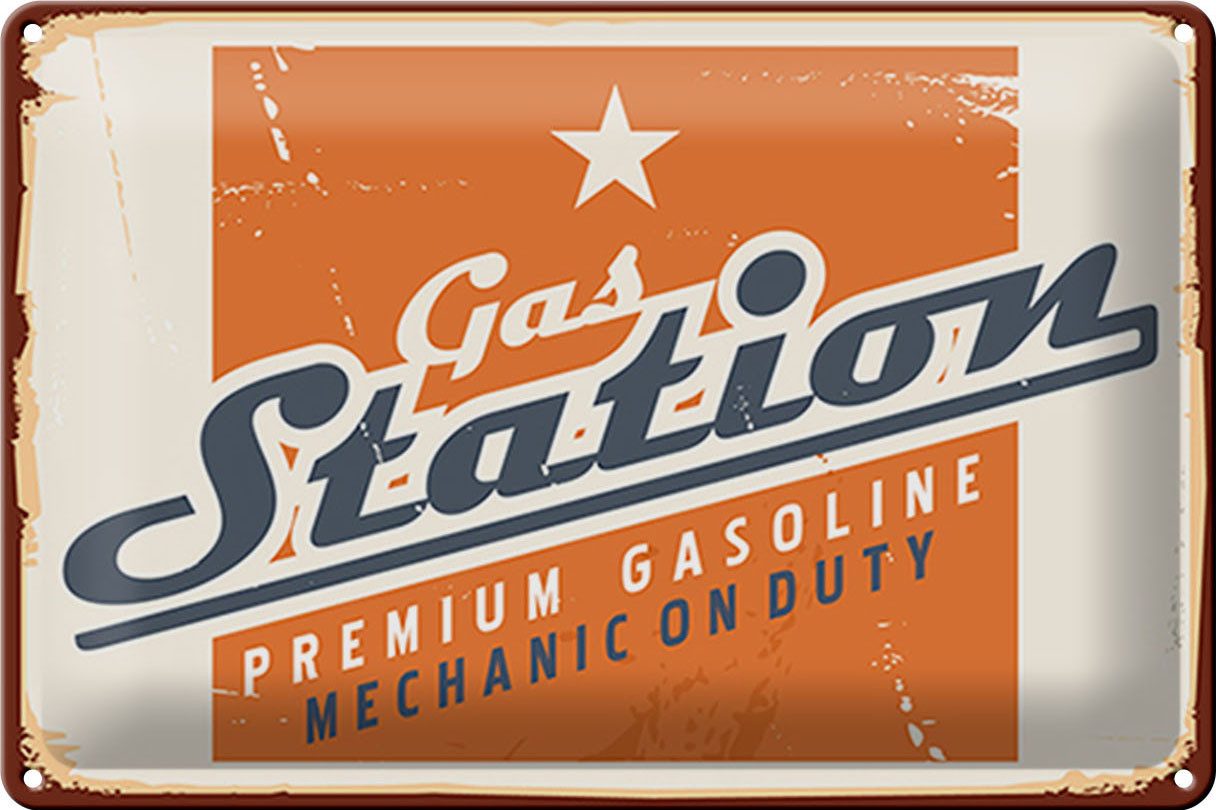 Metallschild Schild Blech Retro 30x20cm -Made in Germany- Gas Station Premum Tankst