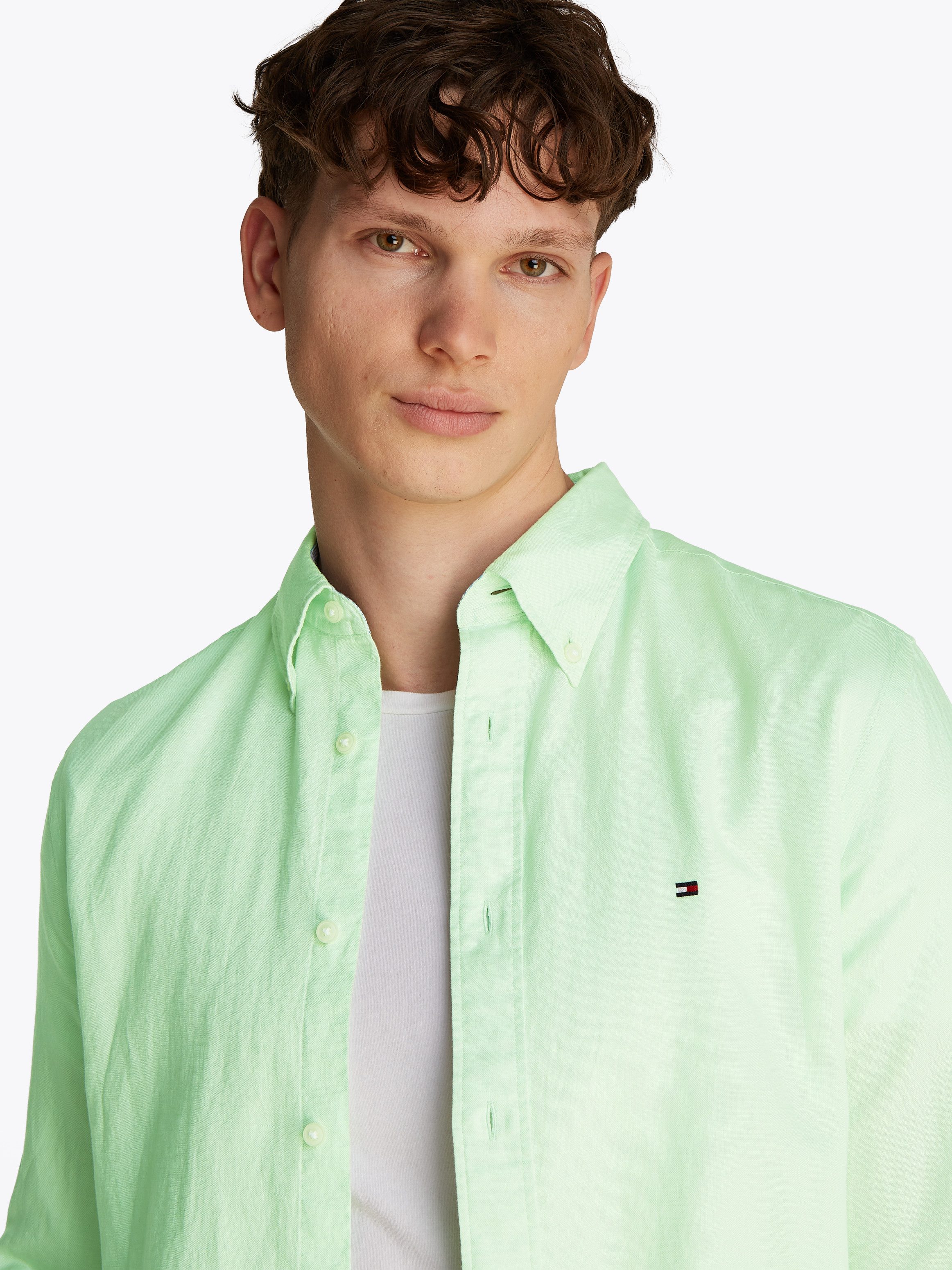 Tommy Hilfiger Langarmhemd LINEN BLEND SOLID RF SHIRT mit Button-down-Krage günstig online kaufen