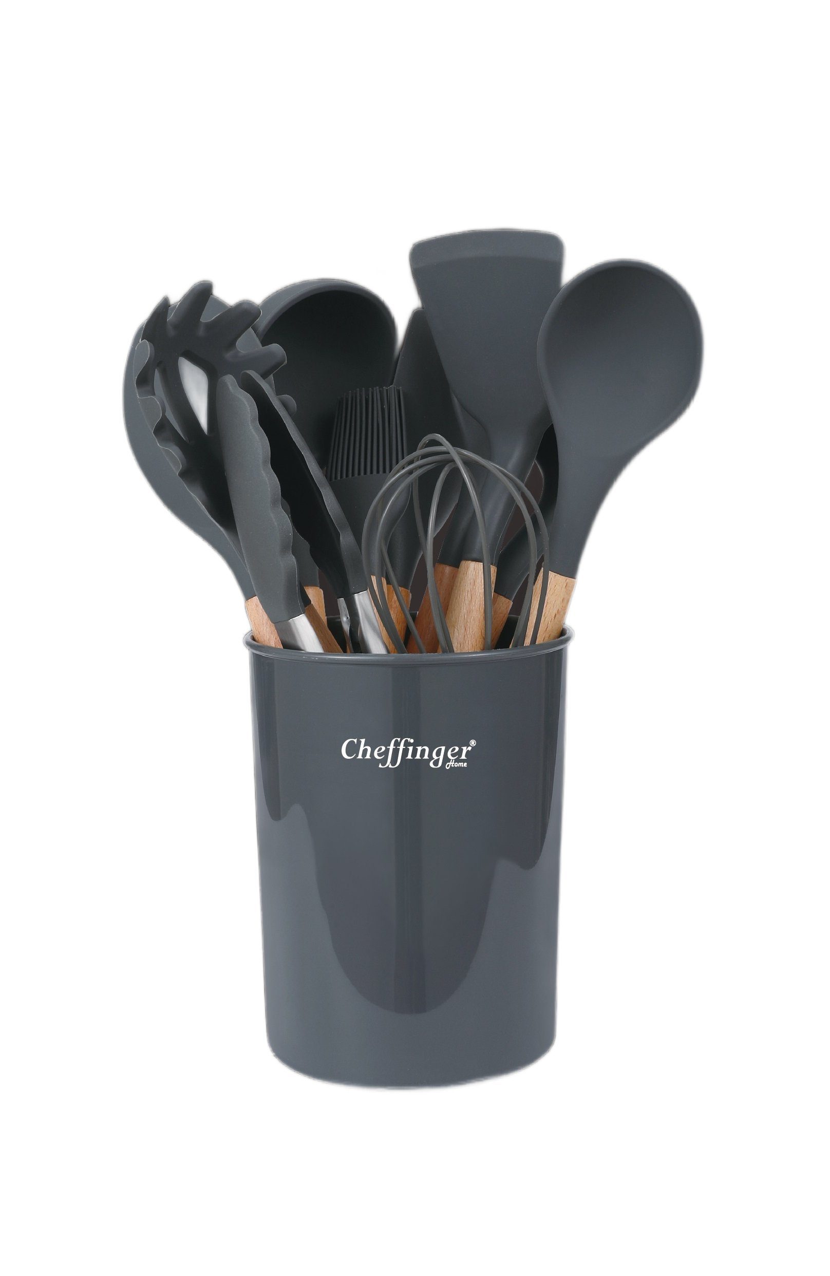 Cheffinger Kochbesteck-Set 12-tlg Küchenhelfer Kochbesteck Set Kochgeschirr Silikon Holzgriff (12-tlg., 12-teiliges Set)