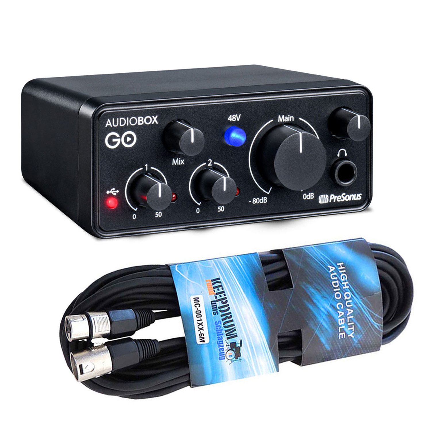 Presonus Audiobox GO USB-Interface mit XLR-Kabel Digitales Aufnahmegerät