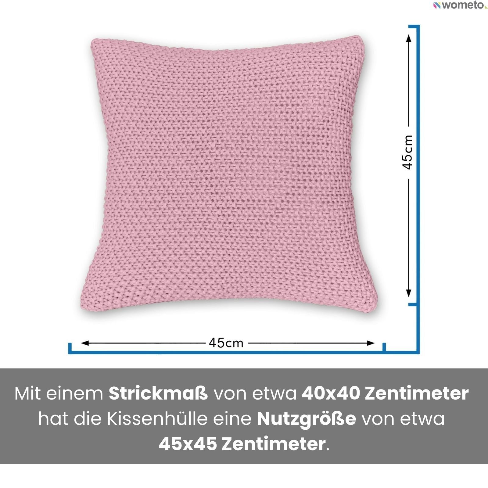 Reißverschluss, (1 45x45 rosa wometo Kissenhülle mit cm, Stück) Strick