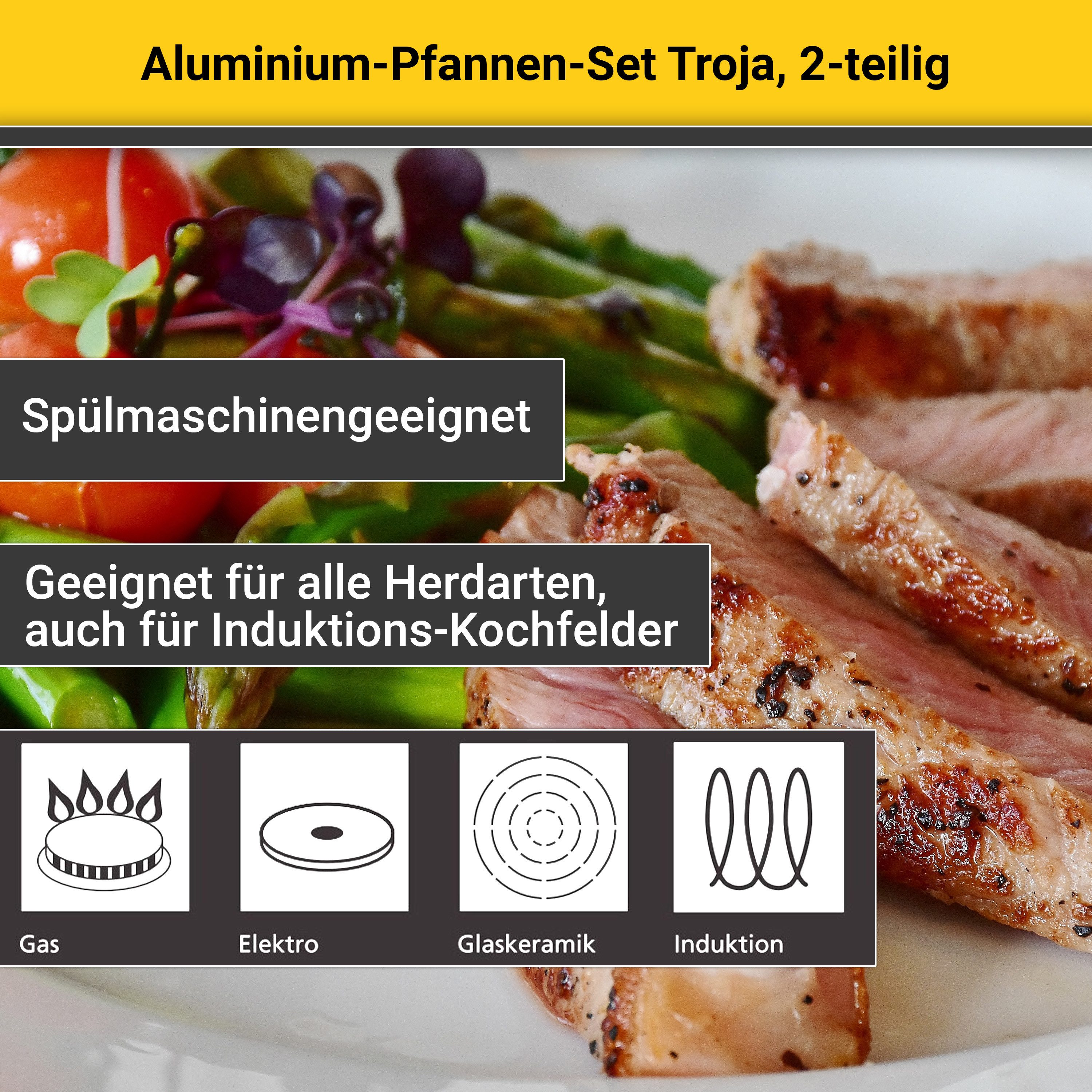 Krüger Pfannen-Set Troja, Aluminium (Set, 2-tlg), Ø 16/24 cm, Induktion
