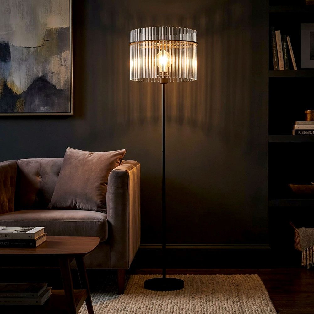 GLOBO LIGHTING LED Stehlampe, Leuchtmittel inklusive, Warmweiß, LED Stehleuchte Wohnzimmer Stehlampe Retro Design Rauchglas Höhe 152cm