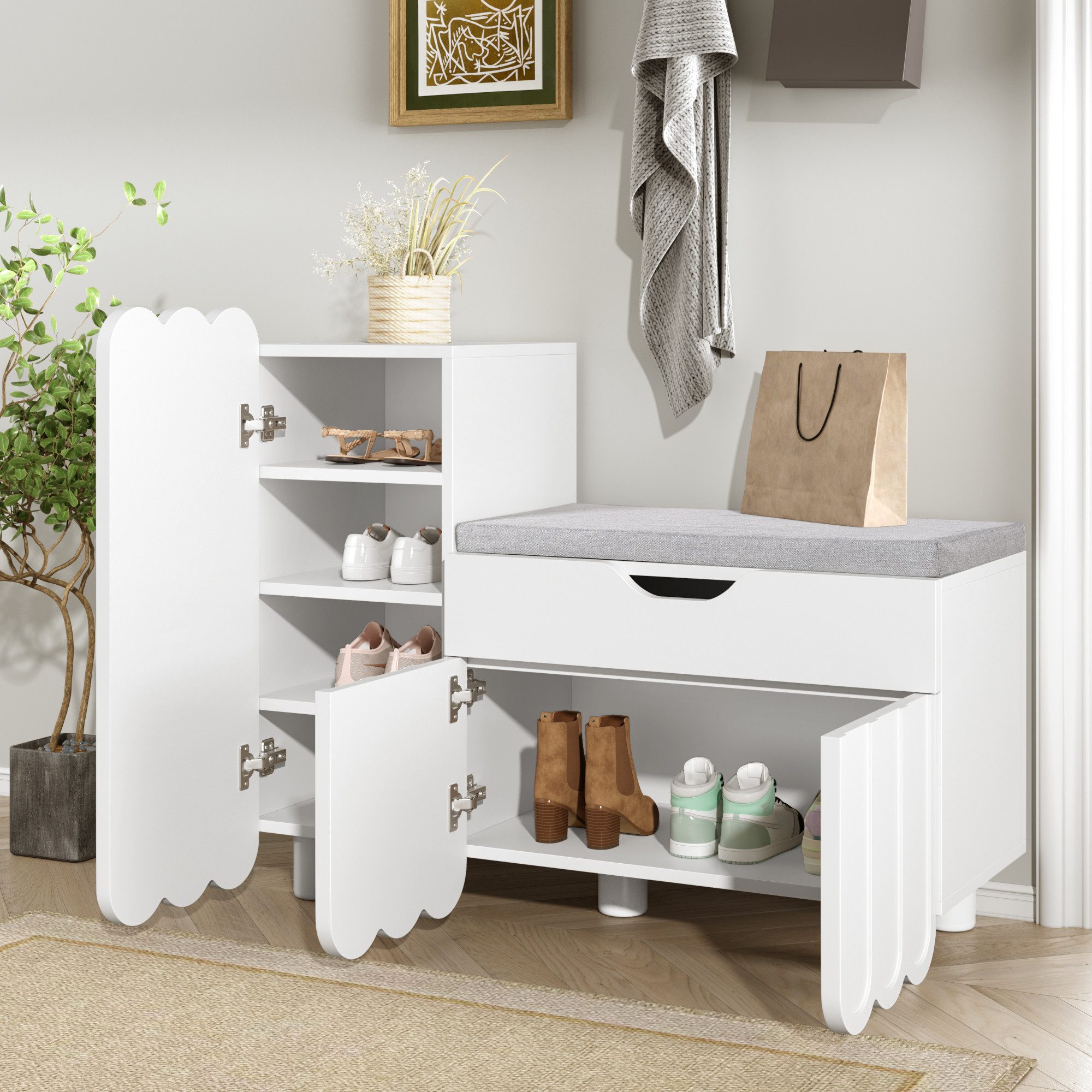 Schuhschrank Schuhbänke mit Sitzpolster