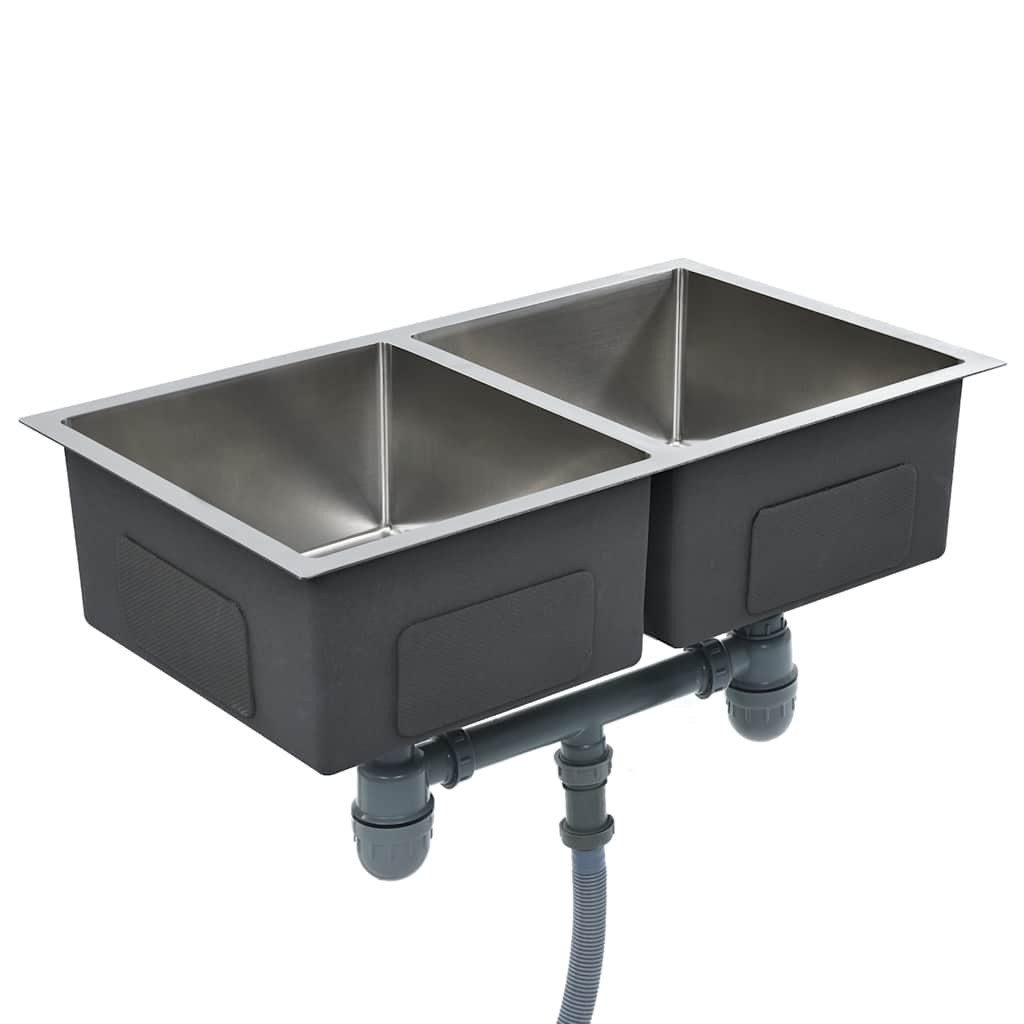 vidaXL Granitspüle Handgefertigte Küchenspüle Edelstahl, 44/76 cm – Bild 4 von 5
