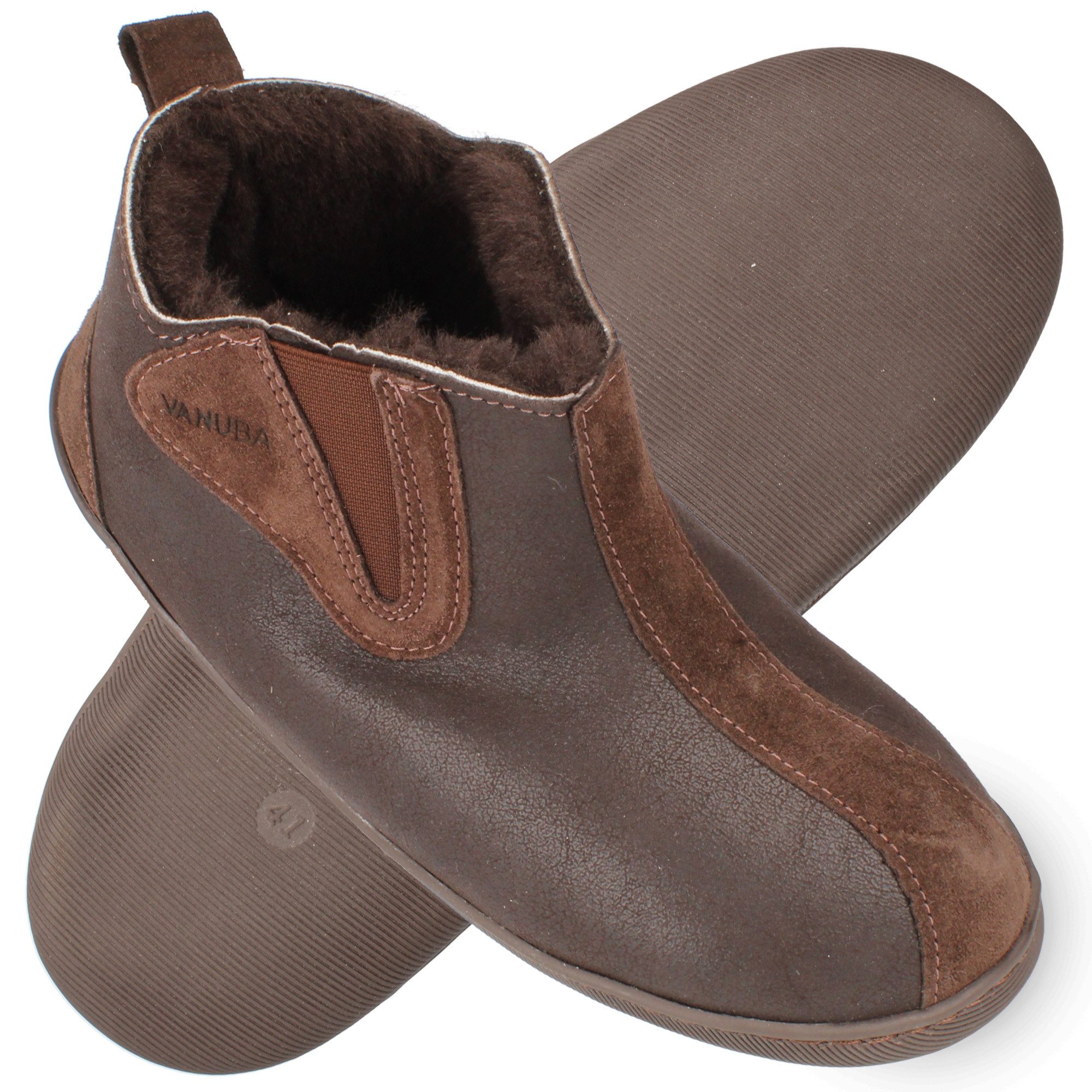Vanuba COLUMBIA Herren Hausschuh Echtleder Hüttenschuhe/Winter-Hausschuhe/Gefüttert