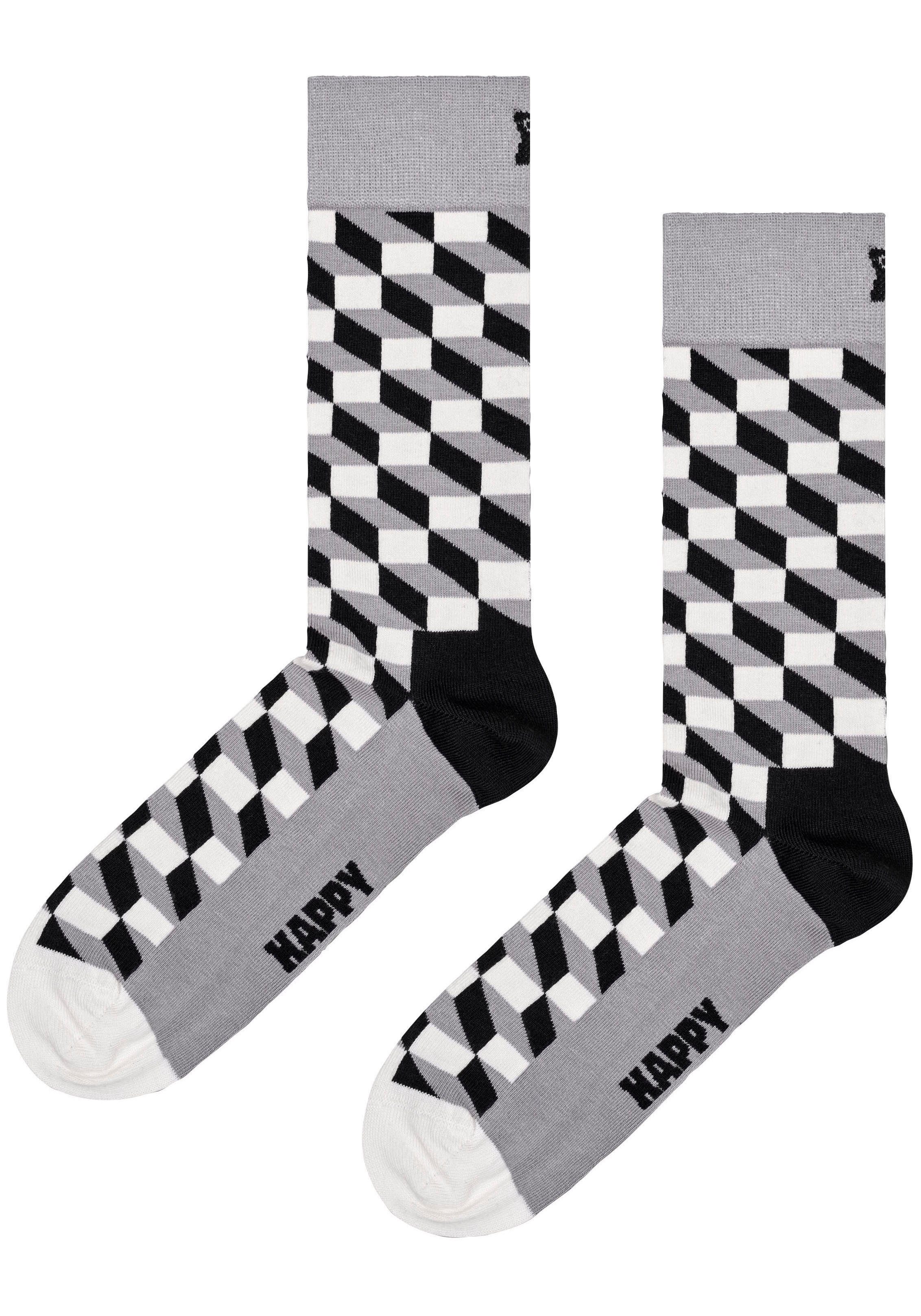 Happy Socks Socken Classic dark 4-Paar) & Gift (Packung, White Black Set grey Socks