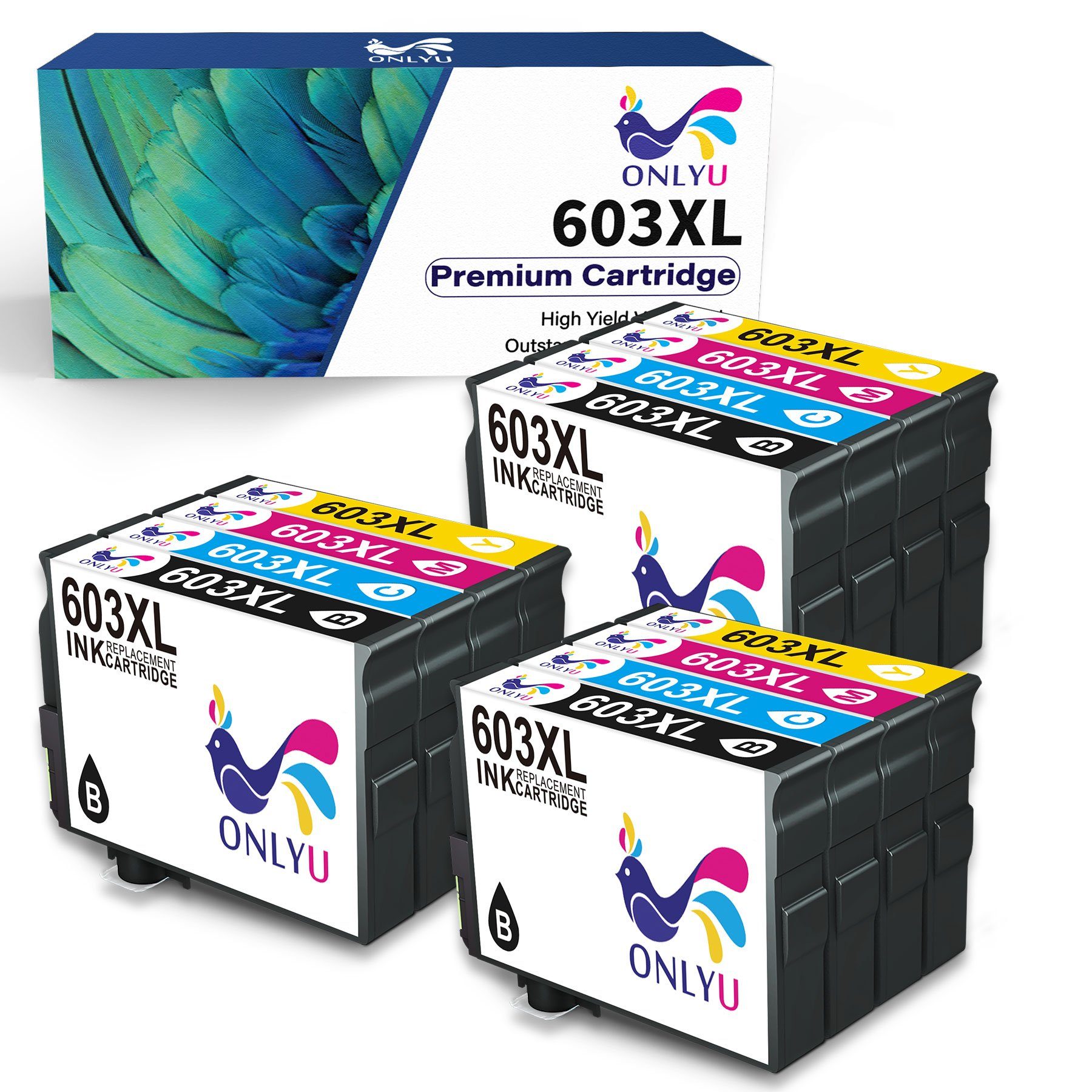 ONLYU ersetzt für EPSON 603XL 603 multipack XP-2100 XP-2105 WF-2830 Tintenpatrone 3x Schwarz, 3x Cyan, 3x Magenta, 3x Gelb(12er-pack)