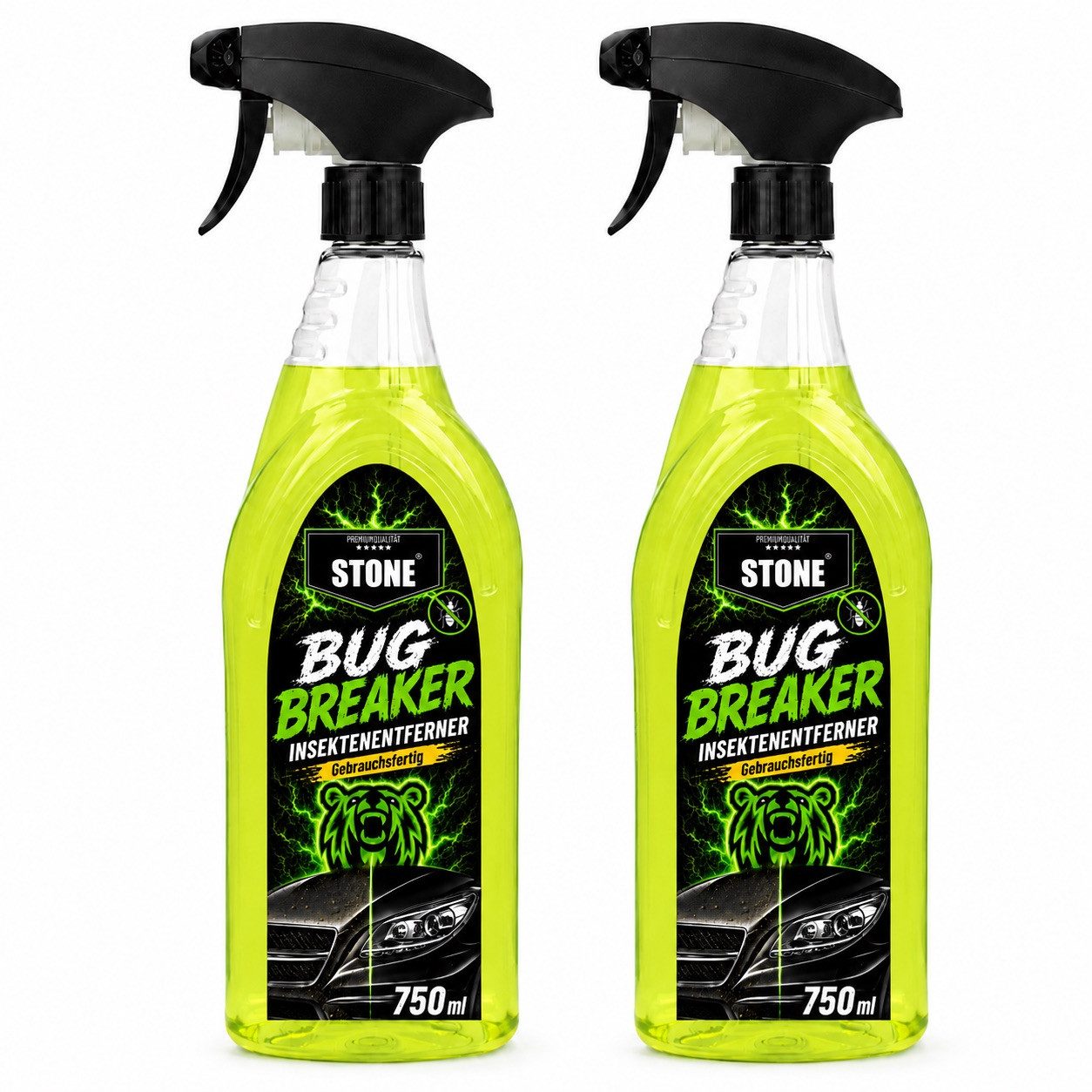 STONE Bug Breaker Insektenreiniger - 750 ml Insektenentferner (2-St. 2er Pack Vorteils-Set Gebrauchsfertiger Insektenreiniger für Lack, Glas & Kunststoff)