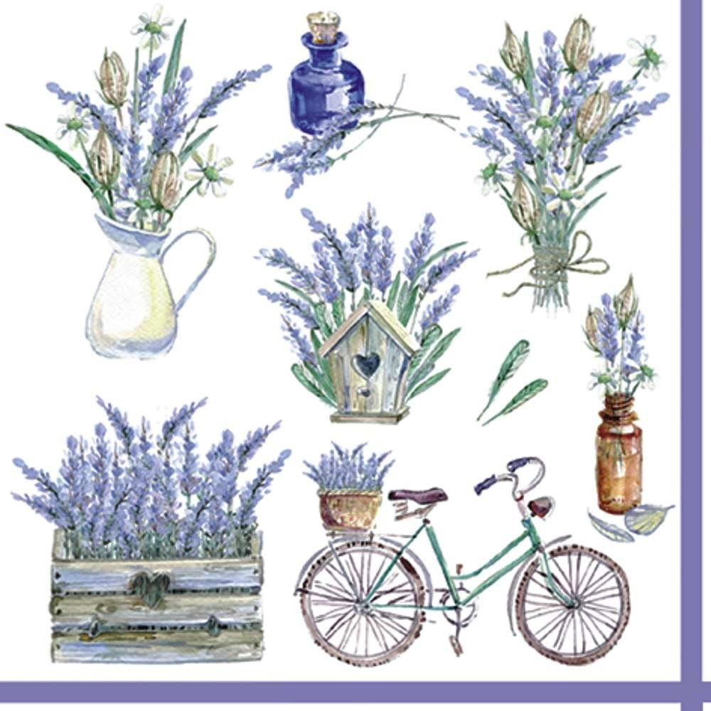 Linoows Papierserviette 20 Servietten, geschmückte Landhaus Szenen mit Lavendel, (Packung), Motiv geschmückte Landhaus Szenen mit Lavendel
