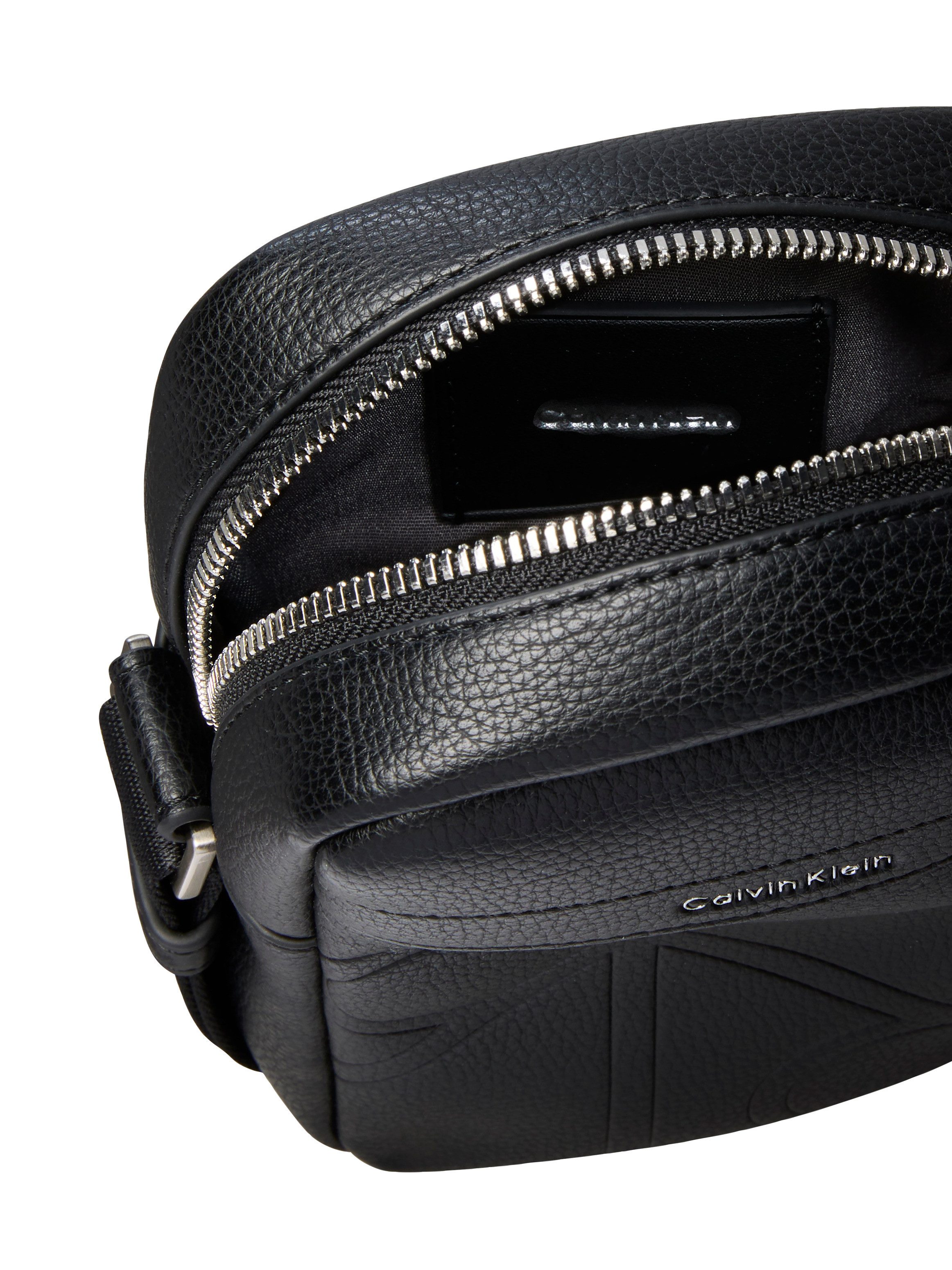 Calvin Klein Umhängetasche EMBLEM AOP EMBOSS SLIM REPORTER, Schultertasche, Mini Bag mit CK-Logoschriftzug