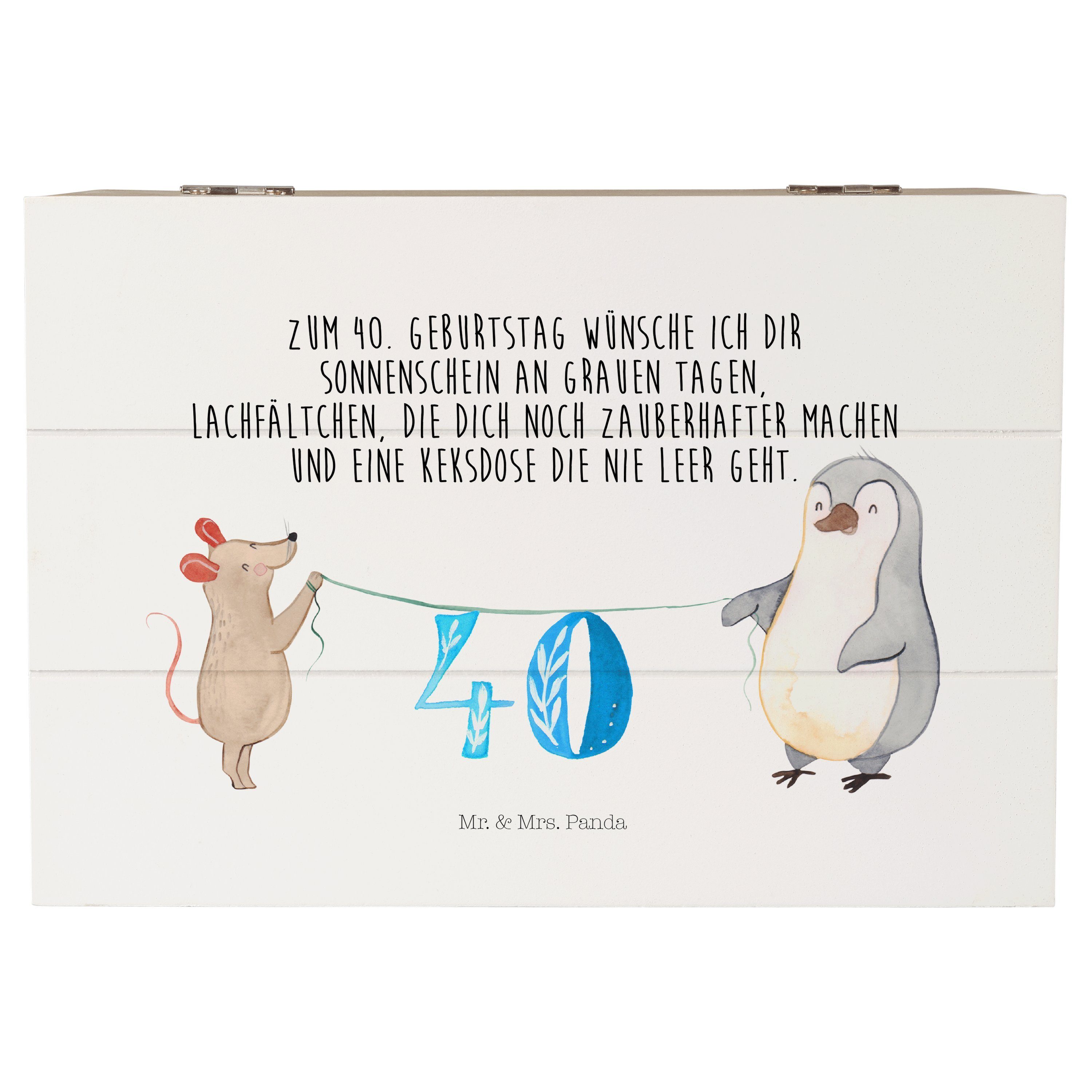 Mr. & Mrs. Panda Dekokiste 40. Geburtstag Maus Pinguin - Weiß - Geschenk, Aufbewahrungsbox, Holz (1 St)
