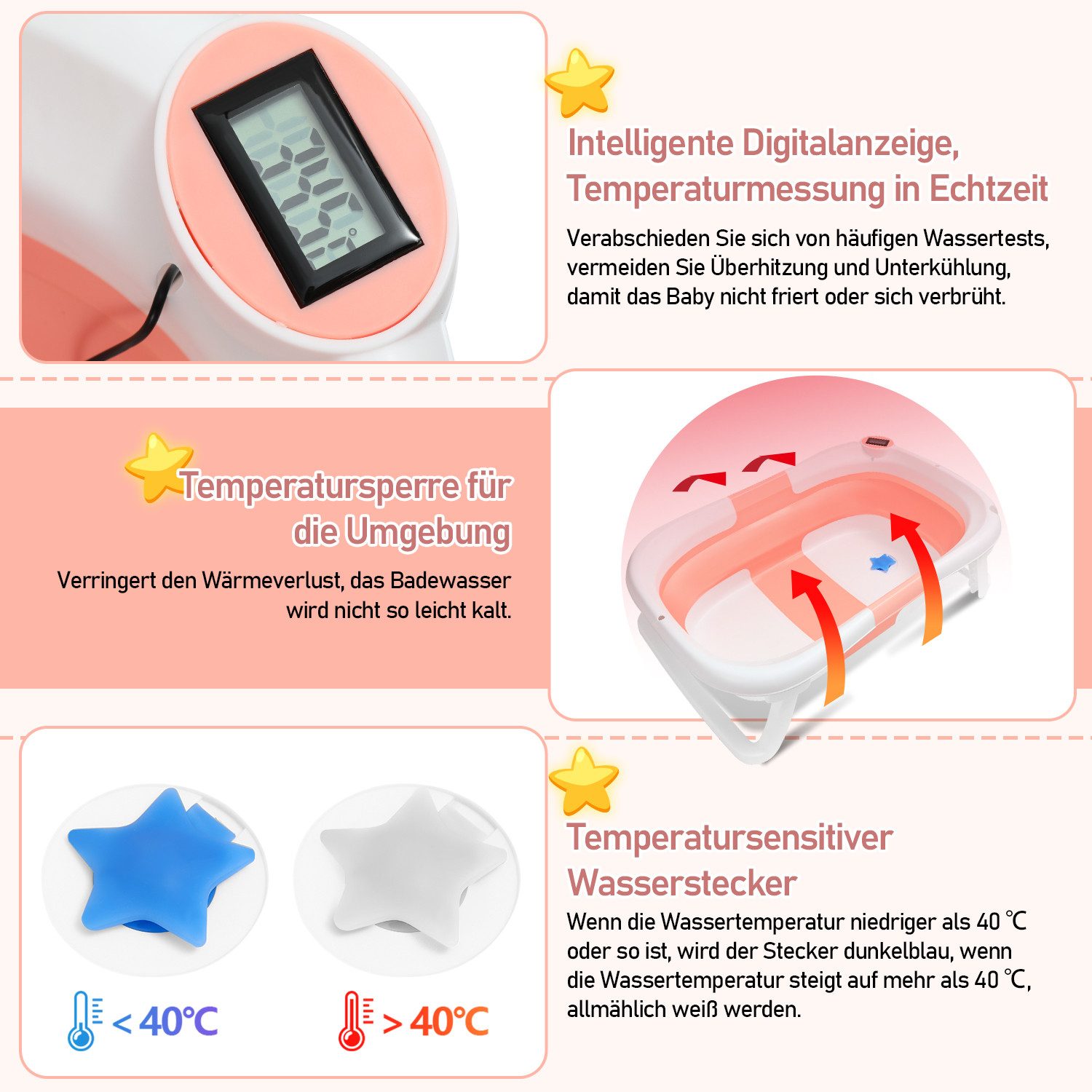 Clanmacy Babybadewanne Baby Badewanne Anti-Rutsch Faltbar Tragbare Tub mit Stöpsel 3 in 1