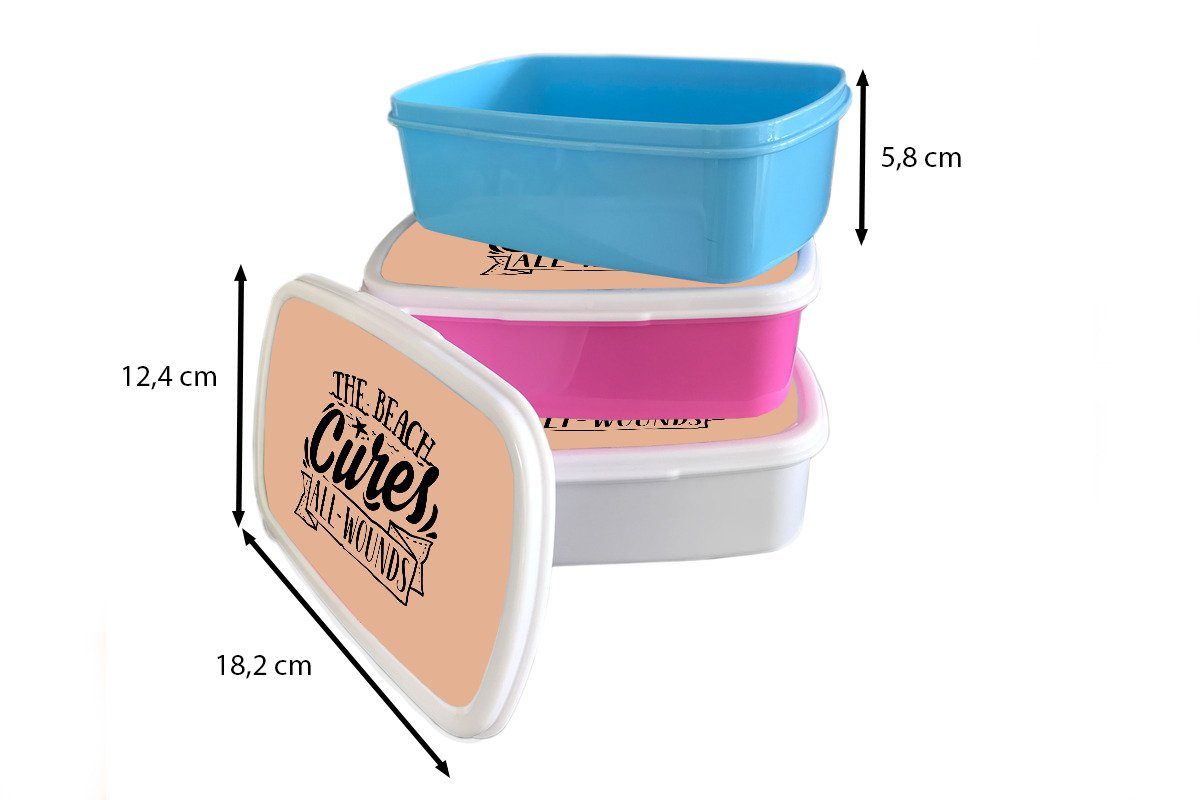 MuchoWow Lunchbox Sommer - Strand Mädchen, Kinder, - Brotdose Kunststoff Snackbox, (2-tlg), Rosa, Brotbox für Kunststoff, Erwachsene