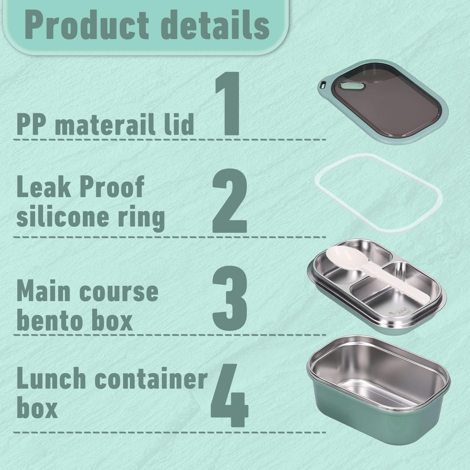 Agger Lunchbox Lunchbox 1200 ml – 2-lagiger Behälter für warme Speisen inkl. Löffel, Mittagessenbox für Erwachsene, Brotdose für Kinder mit Fächern – Bild 3 von 5