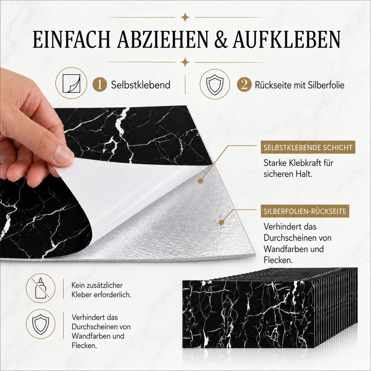 BlingBin Wandpaneel 20 Stück Wandaufkleber selbstklebend, klebepaneele 60 x 30 cm, BxL: 30x60 cm, 0,18 qm, (20er Set Wandpaneele, 20-tlg., wanddekor) wandverkle – Bild 5 von 5