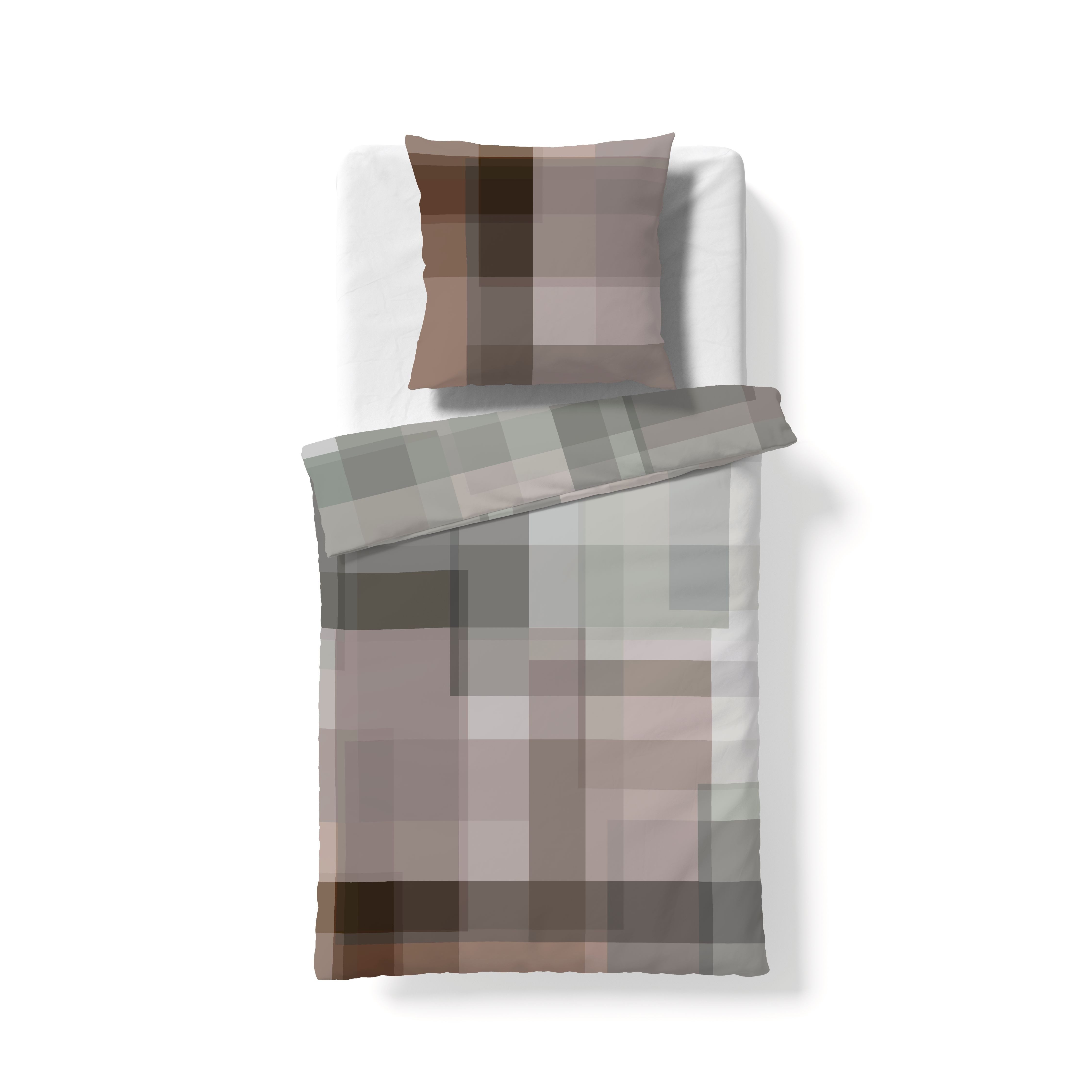 fleuresse Bettwäsche Fleuresse Mako-Satin Bettwäsche 135x200 Karo grau braun beige 114569-0, Mako-Satin, 2 teilig, für Sommer und Winter