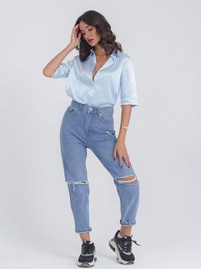 Freshlions Satinbluse Satinbluse ‘Kimchi’ hellblau SM Sonstige, Oversized