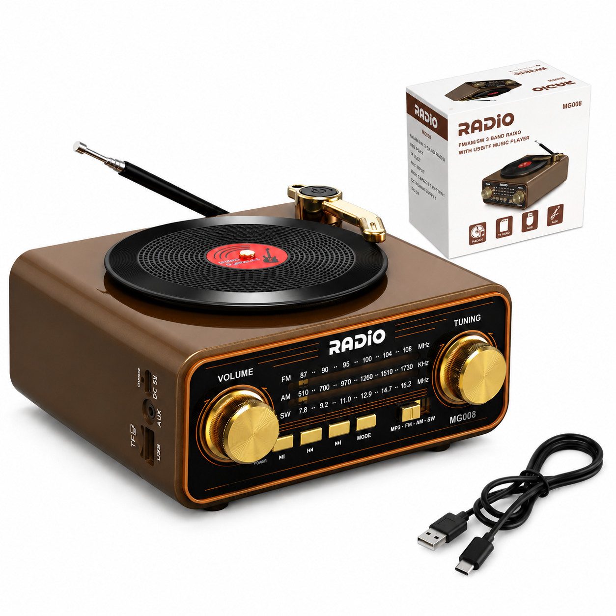 Fyrove Bluetooth Radio Holz Retro, FM Tuner Tischradio mit USB TF Karte Radio (Stilvolles Radio im klassischen Design mit Bluetooth 6.0, mehreren Wiedergabeoptionen und tragbarer Nutzung)