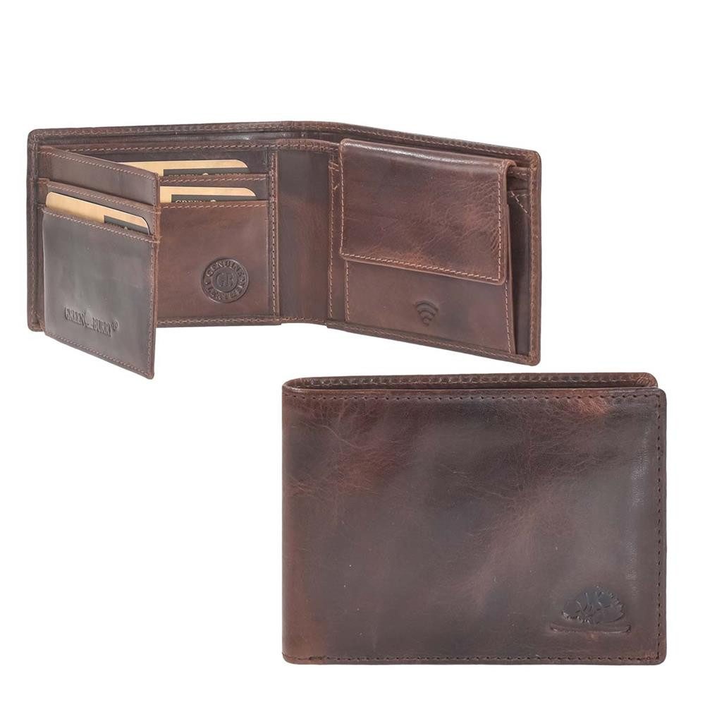 Geldbörse "Rugged" Herrenbörse klein Portemonnaie Leder 11x8cm teak braun