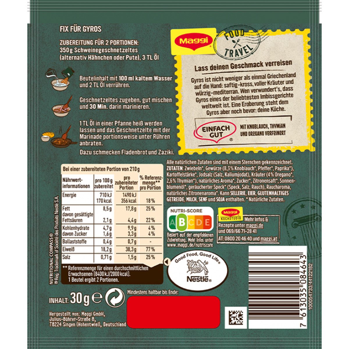 MAGGI Gewürz, Maggi Food Travel Fix für Gyros Gewürz mit natürlichen Zutaten 30g